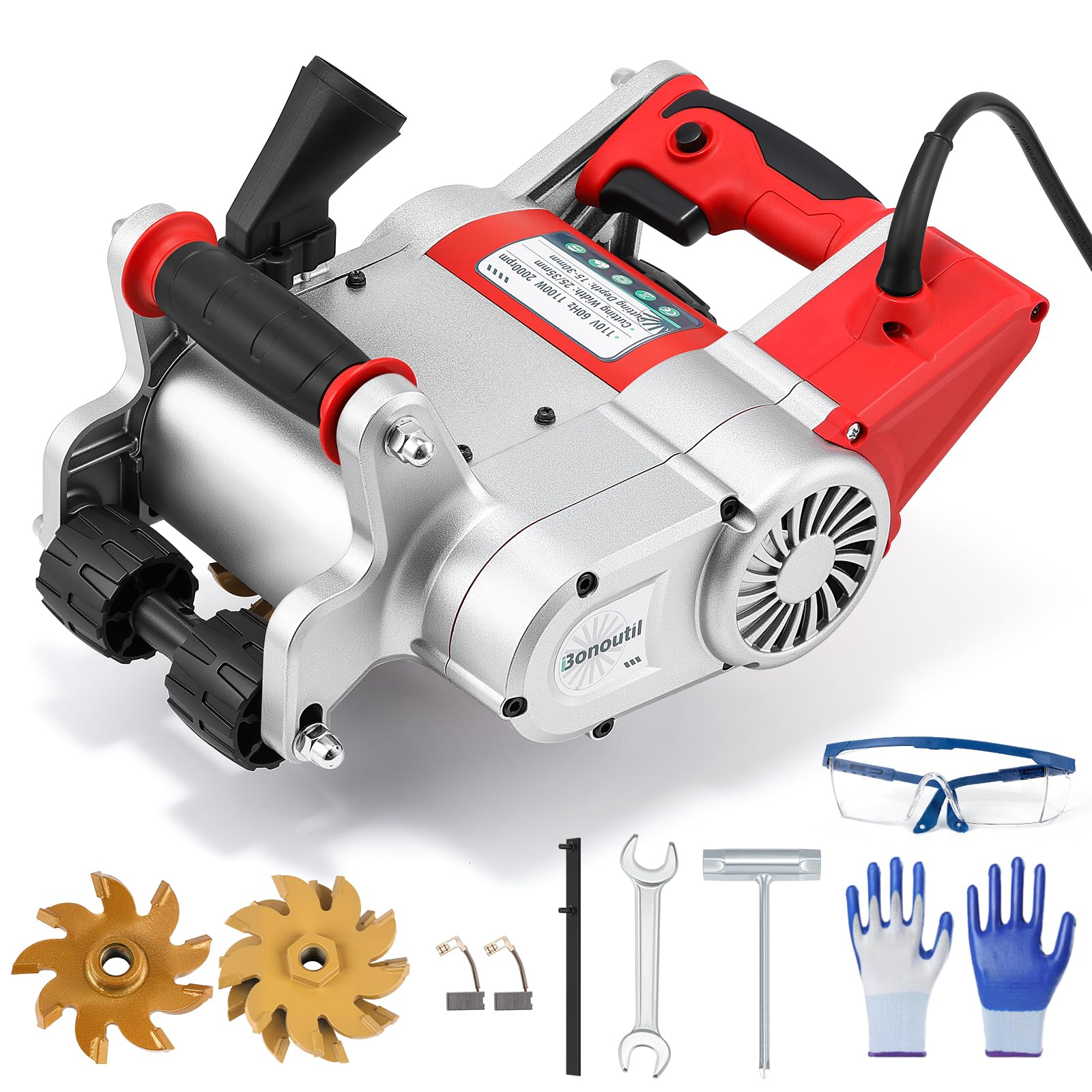 Electric Wall Chaser 25mm+35mm Wall Groove Cutting Machine Adjustable Cutting Depth Grooving Slotting Machine No Dust Cement Sand Brick Cutter 110V