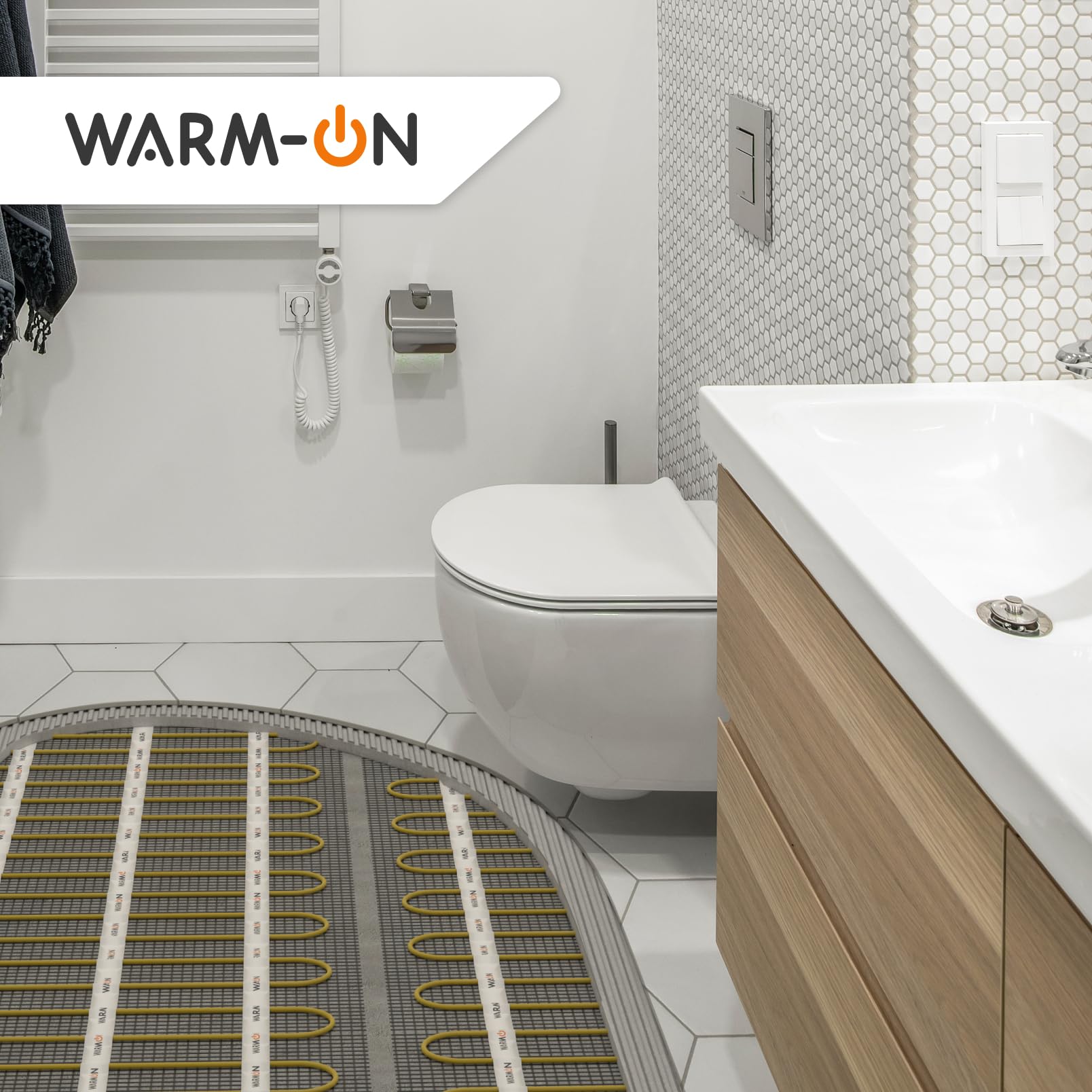 elektrische Fußbodenheizung für Fliesen: Zweiader-Heizmatte WARMON ULTRA 200 W/m², heating mat, mit Thermostat, FARBE:Th. MCS 450 Non WiFi - Schwarz, Mattengröße:2 m²