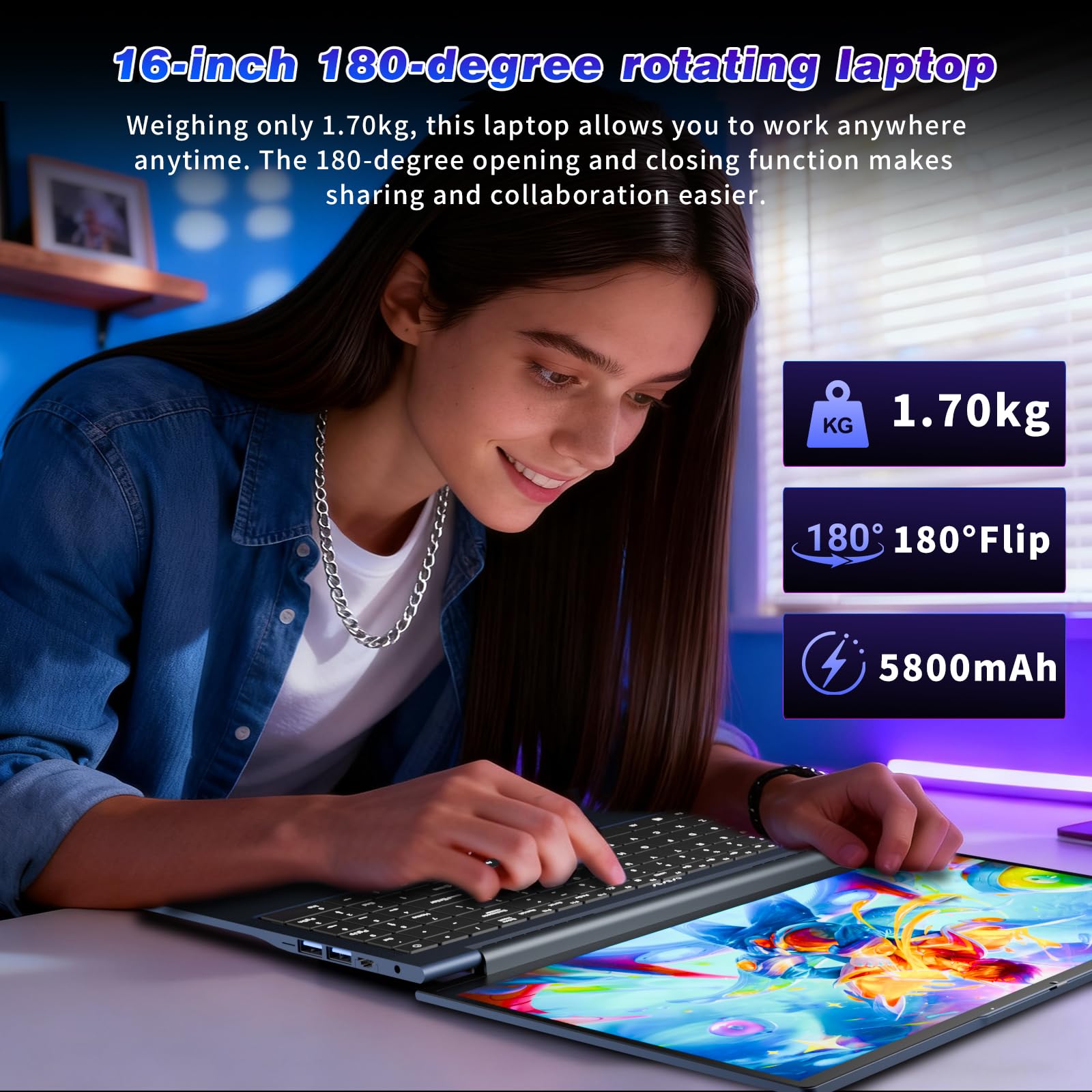 16" PC Portatile Core i5 8210Y processore fino 3,6GHz, Win 11 Notebook 16GB RAM SSD 1TB, Laptop Schermo 1200P IPS, Computer portatile porte RJ45 USB 3.0 BT5.0 Tastierino Numerico Retroilluminato