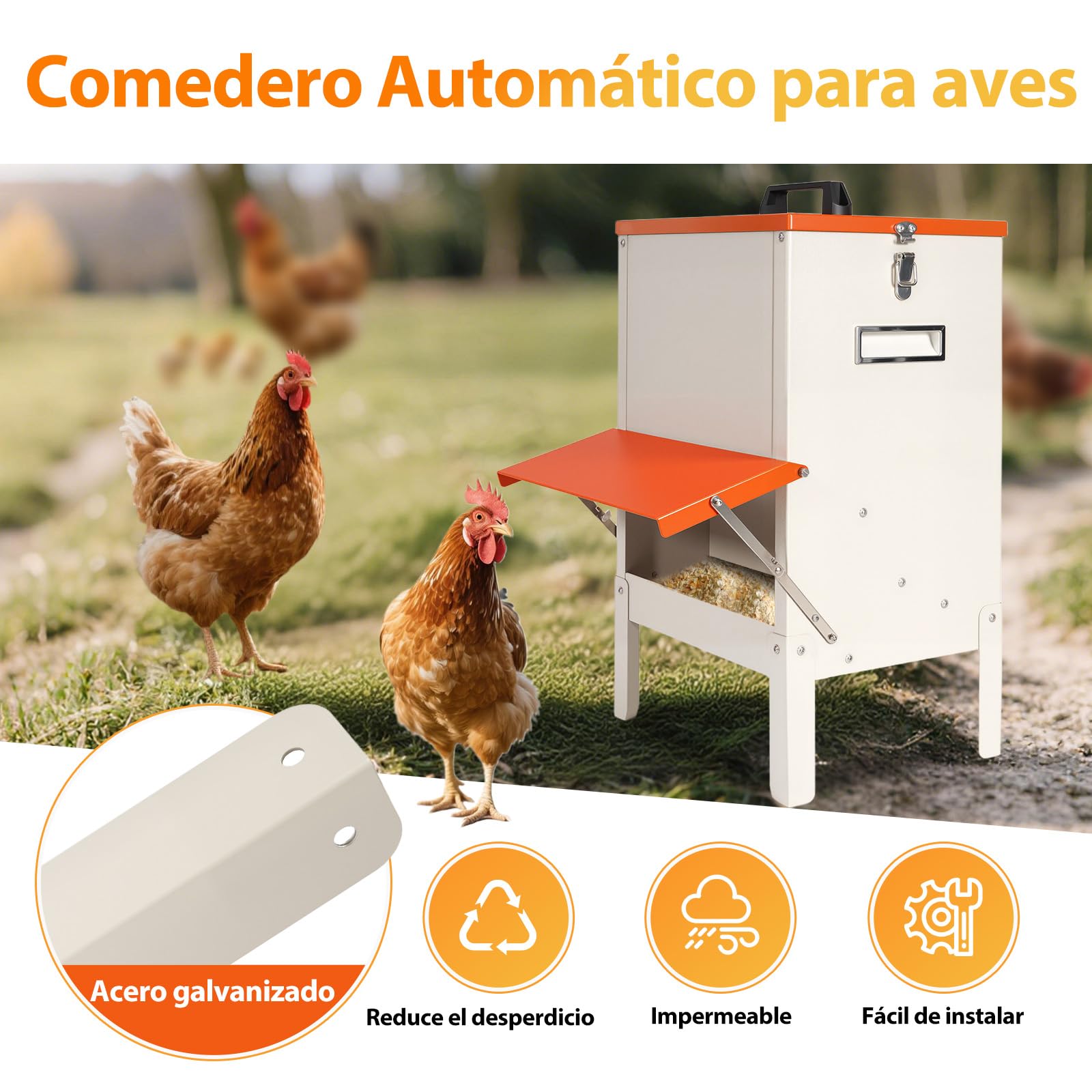 Comedero Gallinas Anti Ratas,Comida AutomáTico Para Pollos Sin Desperdicios,18kg Comedero Polloscomedero Colgante para Gallinas,Resistente A La Lluvia,Alta Capacidad para Aves de Corral