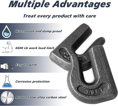 Miniatura 5 de HANDRERLEE Paquete de 8 ganchos de agarre de cadena de soldadura, G70 de 38 pulgadas, ganchos de agarre soldables resistentes para tractores,