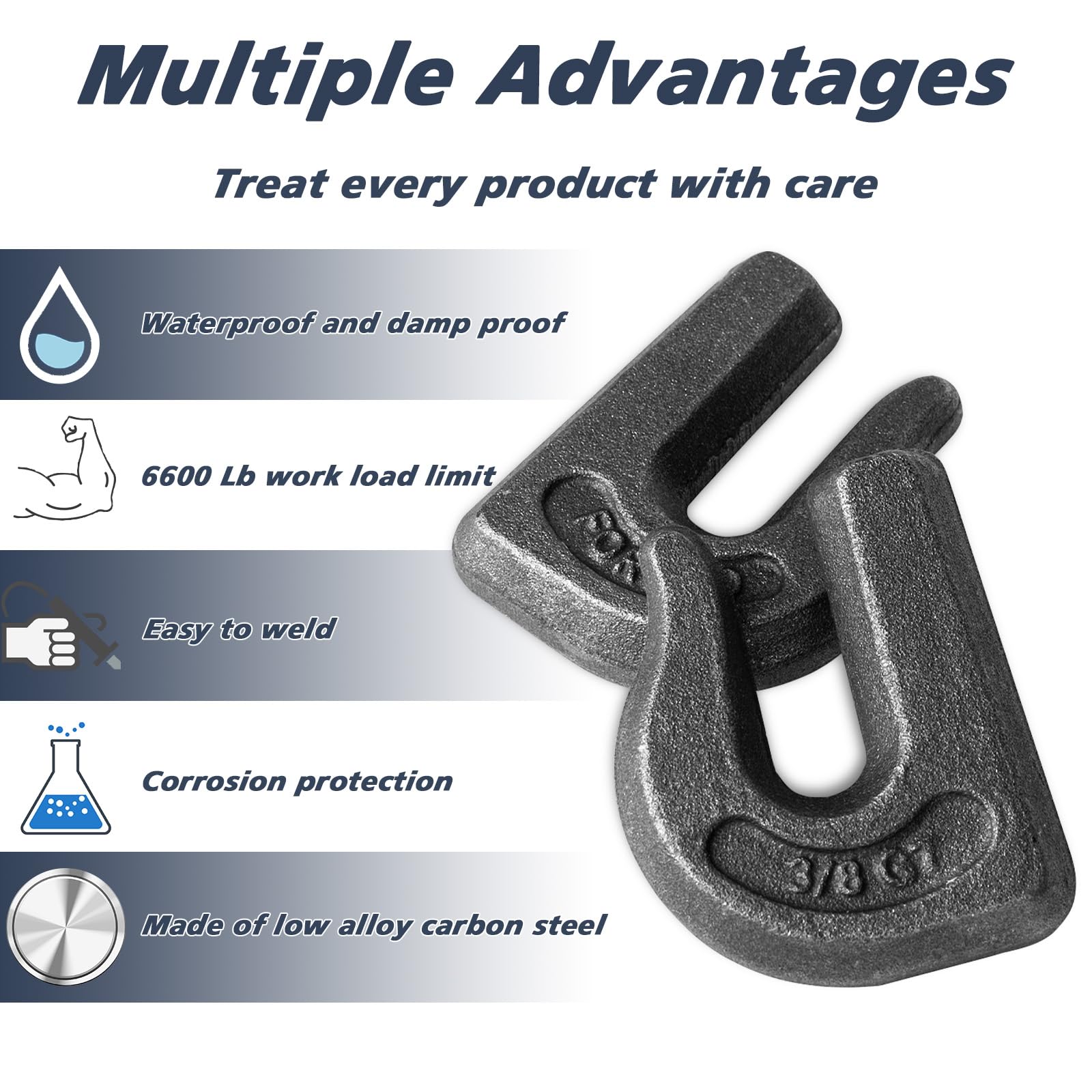 AyA Gear Weld-on Grab Chain Hook 3/8-in Heavy Duty Tow Hook G70 Forged Steel Tractor Hook Weldable For Car Truck Suv Rv Utv Tractors 6pcs - Foto 7