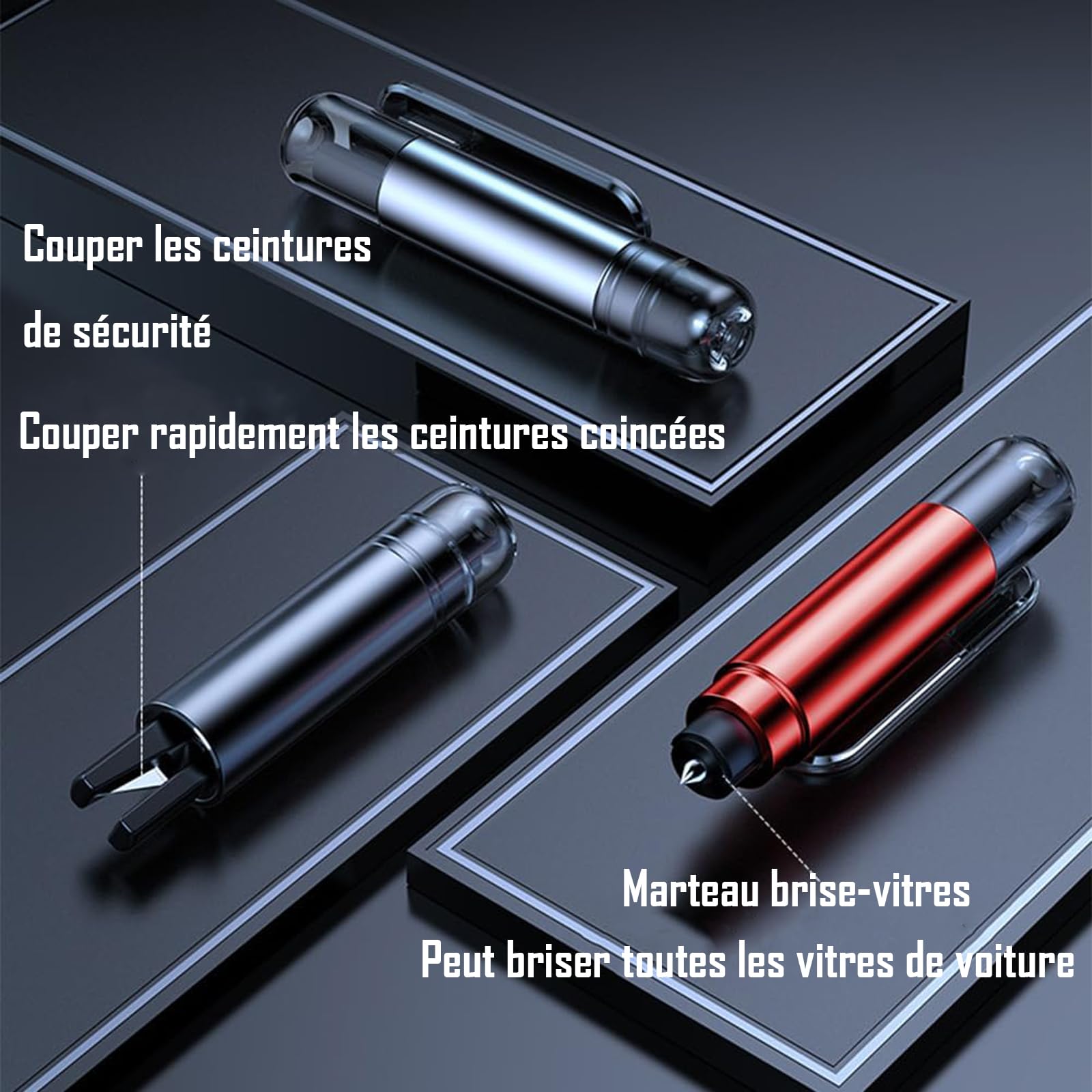 Marteau Brise Vitre Voiture Et Coupe Ceinture, Cassez la vitre. Coupez la Ceinture, Outil d'urgence Auto 2-en-1 Polyvalent (4pcs)