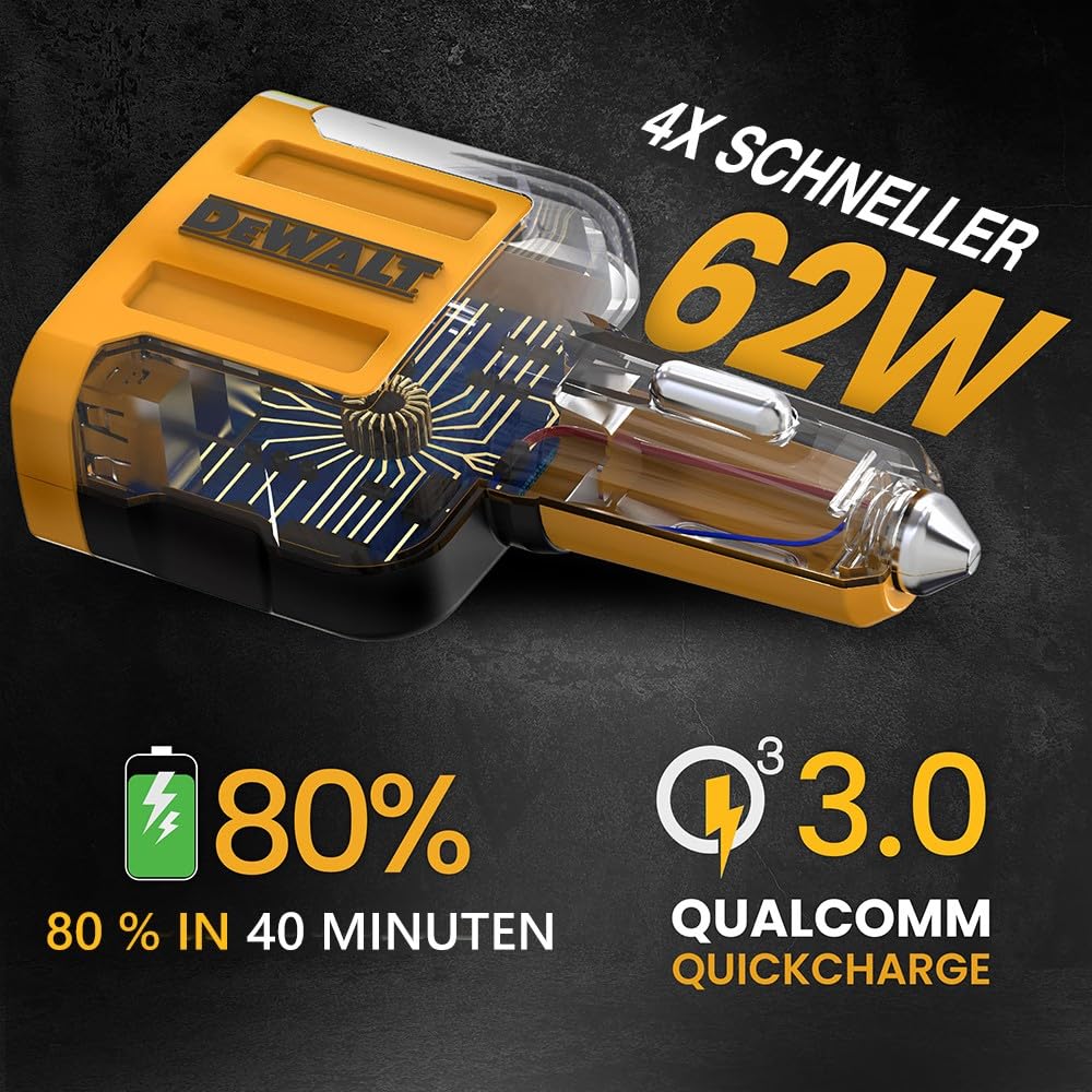DEWALT USB-C-Autoladegerät, 60 W 4-Port-Schnellladegerät-Adapter, Pd-Typ-C-Autoladegerät kompatibel mit iPhone 16/15/Samsung, USB-Ladegerät für den Zigarettenanzünder