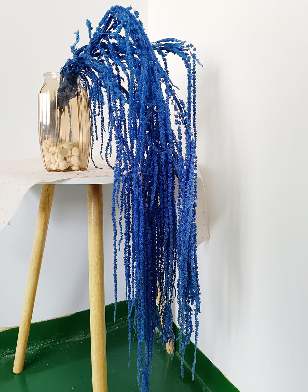DongArts Natural Preserved Amaranthus Flowers, 5 Pcs Bleached Wisteria Vine Hanging Dried Flowers for Wedding Bouquet, Home Party Decor (Royal Blue)