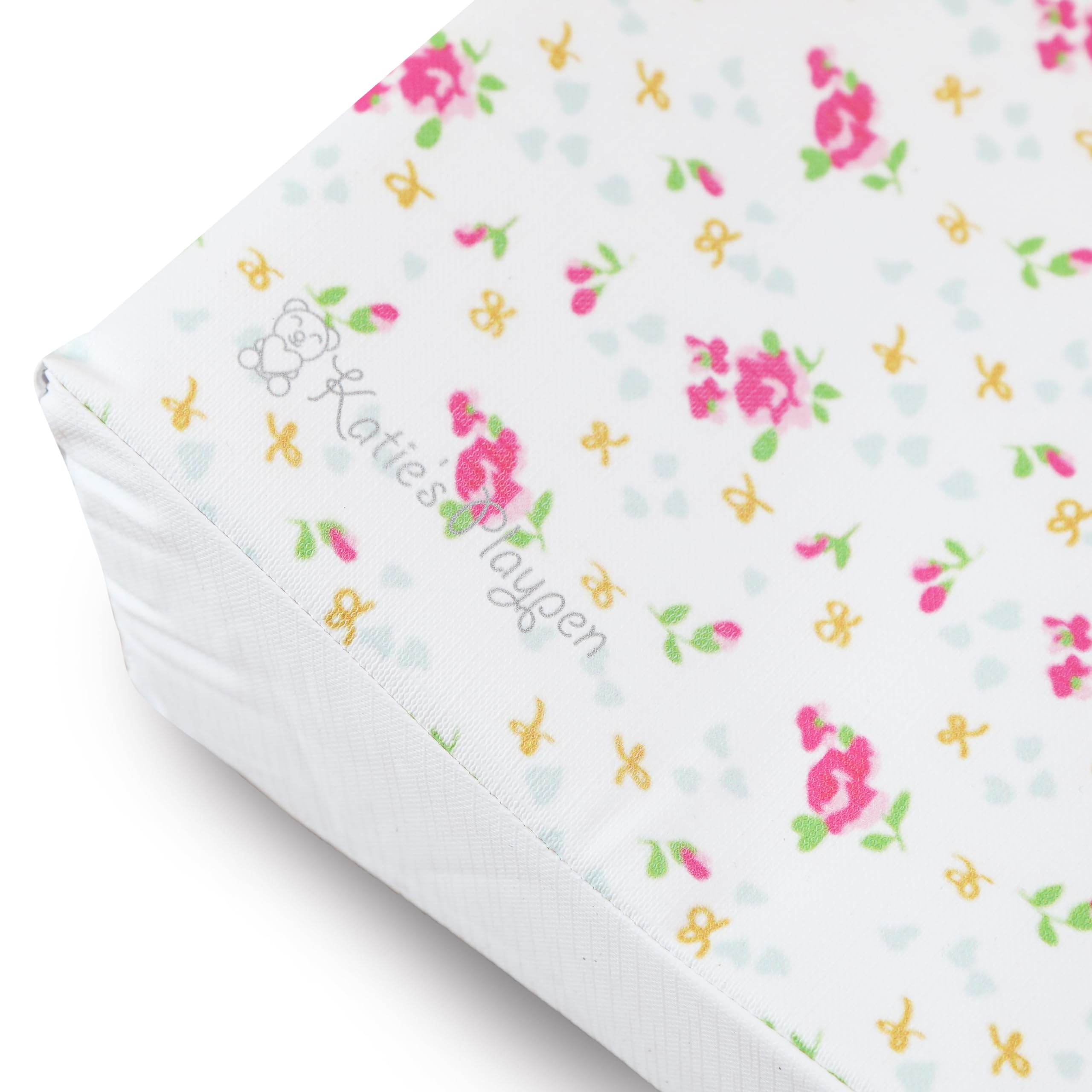 KATY Deluxe Wickelunterlage für Babys, Mädchen, wasserdicht, mit gebogenen Seiten, Vintage-Rosen-Design, cremefarben