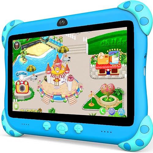 YINOCHE Tablet infantil de 7 pulgadas con funda, WiFi, tableta Android para niños, almacenamiento de 32 GB, cámara doble, funda a prueba de golpes,