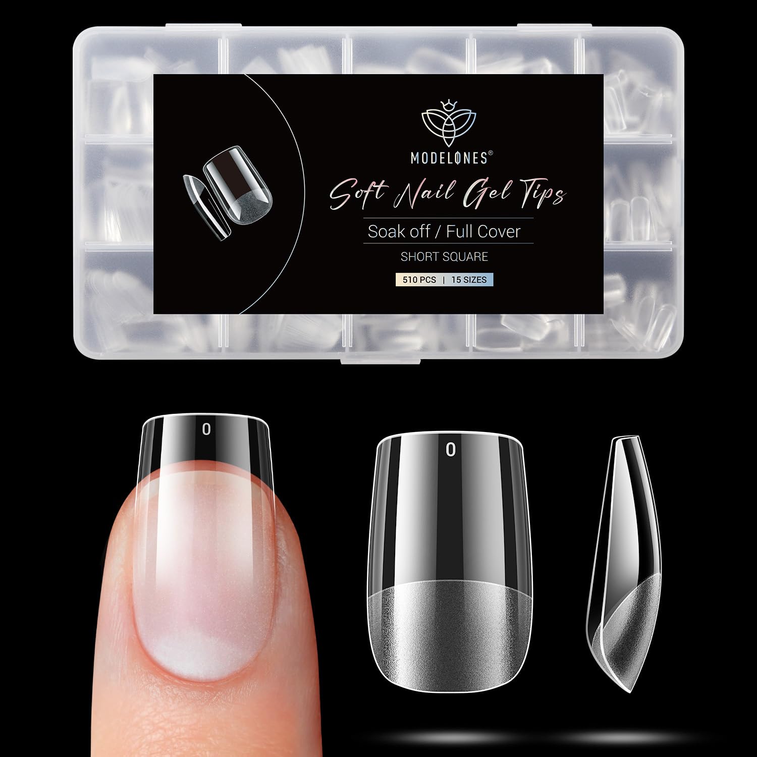 Modelones Square Nail Tips -510Pcs Short Nail Tips for Gel Extensions Half Matte Full Cover Clear Acrylic Gel Kit False Press on Nails Manicure Salon DIY at Home 15 Sizes