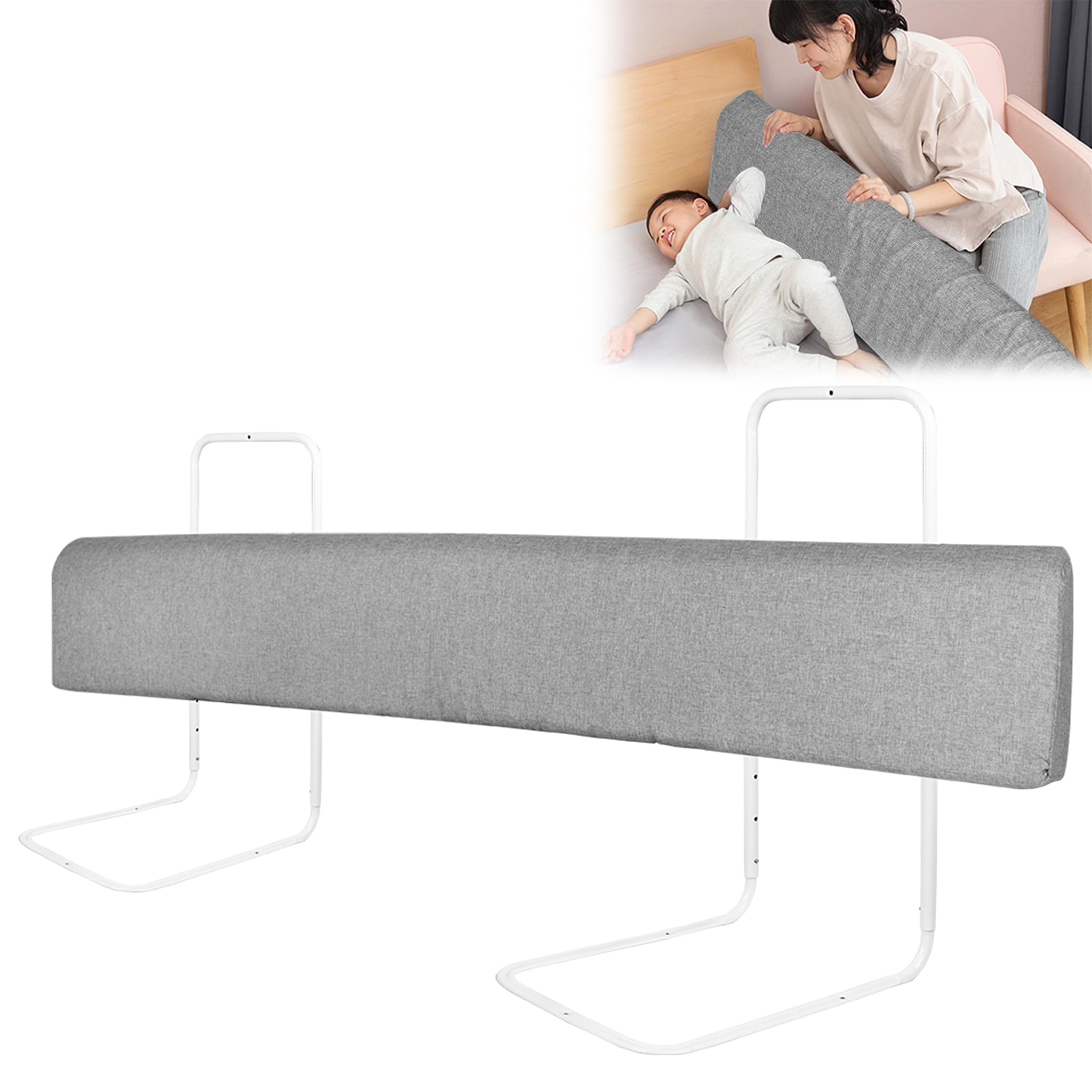 YRHome 2 barandillas de cama de 150 cm, protección contra caídas, protección para el borde de la cama, altura ajustable, con cremallera, para niños pequeños y bebés, color gris