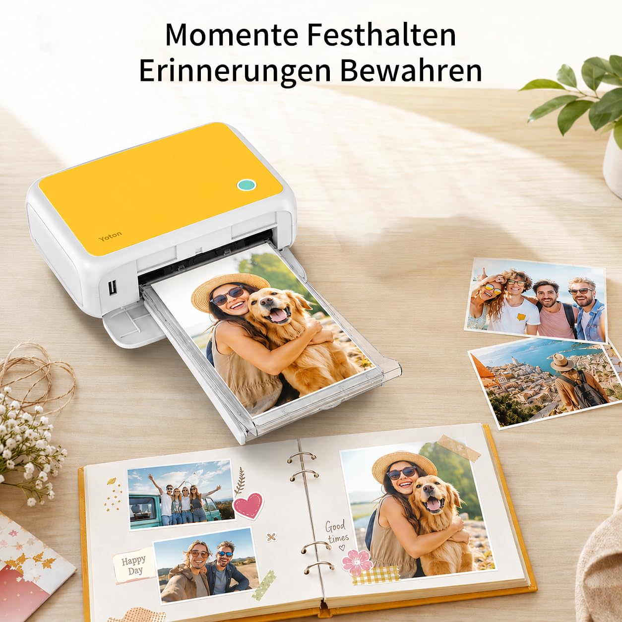 YOTON Fotodrucker für Smartphone, Mobiler Drucker mit 54 Stück Fotopapier (4"x6"), Unterstützt Ausweisfoto, 15s-AR-Videodruck und Wi-Fi-Verbindung,Verfügbar für iOS und Android Phones/Laptops (Gelb)