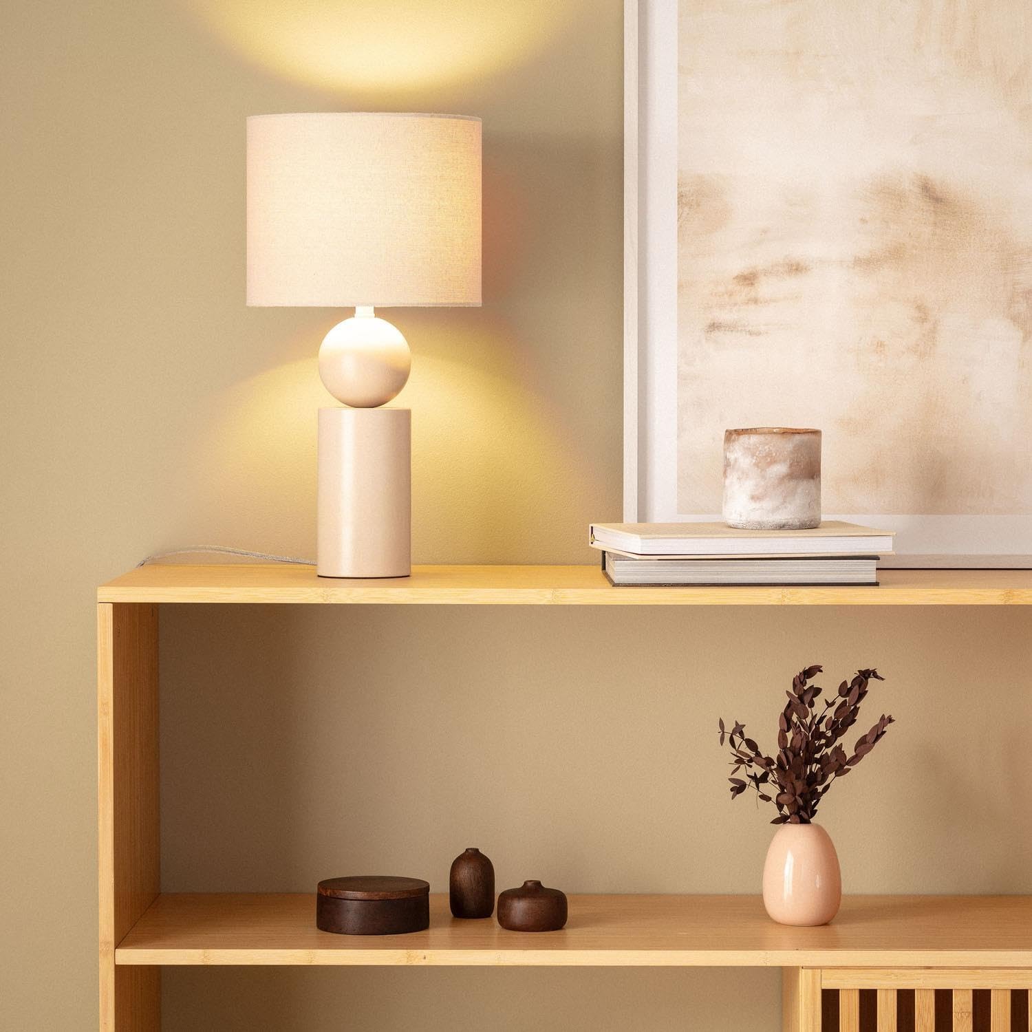 LEDKIA LIGHTING Lampe à Poser Céramique et Tissu Rahma Beige