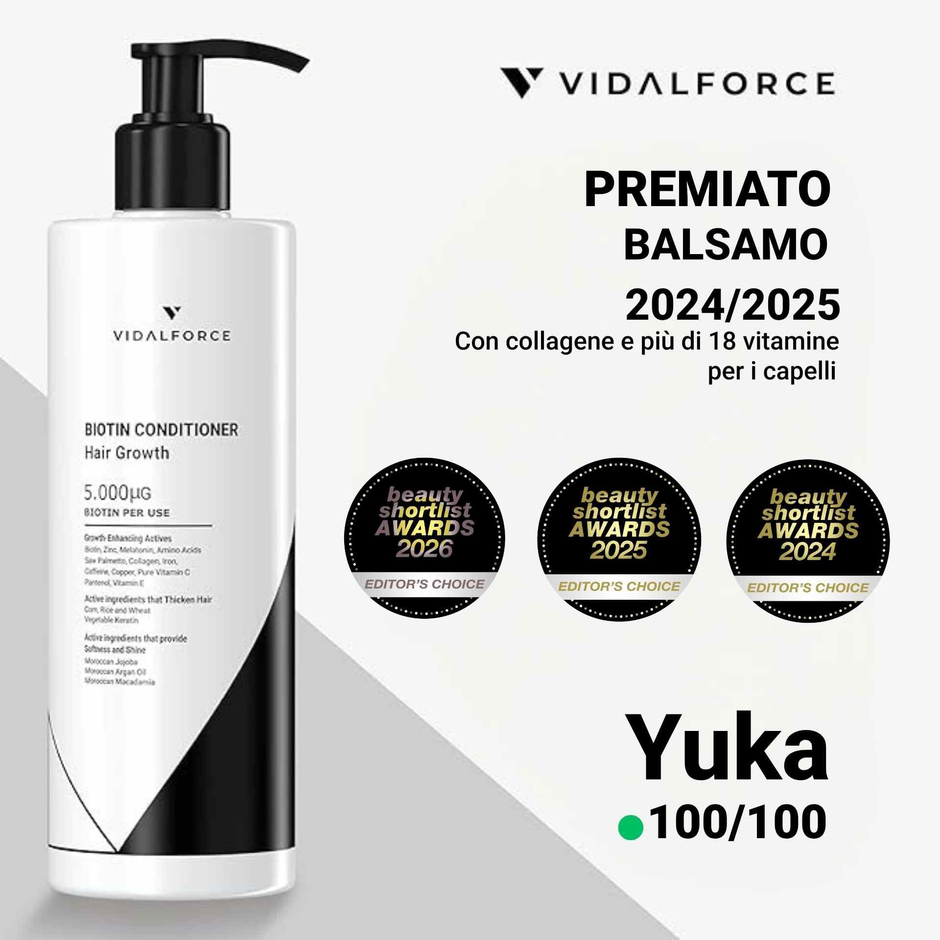 Balsamo con Biotina per i Capelli, Collagene, Olio di Argan, Jojoba e Macadamia più 18 Vitamine per i Capelli | Previene e aiuta a ridurre la caduta. XXL 400ml