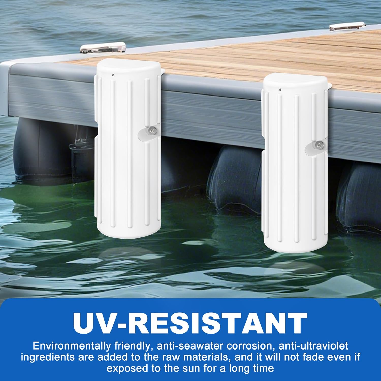 Dock Bumpers, Boat Dock Bumper Fender for Edge & Side, Marine-Grade PVC Fenders Guards for Docking, UV-Resistant, Edge Protection & Dock Guard, Includes 304 Stainless Hardware - 2PACK White