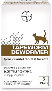 Bayer Tapeworm Dewormer (praziquantel tablets) for Cats, 3-Count Praziquantel Tablets for Cats and Kittens 6 Weeks and Older