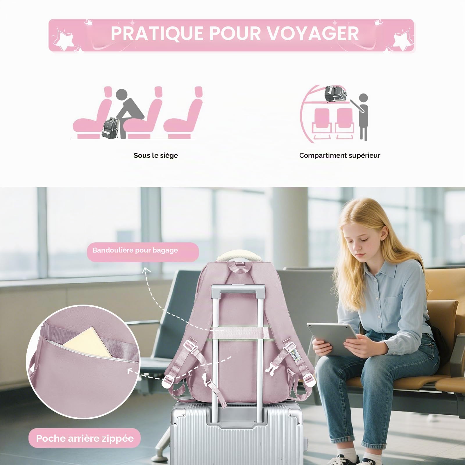 Tanou Sac a Dos Fille Adolescentes, Cartable Fille Primaire College Lycée