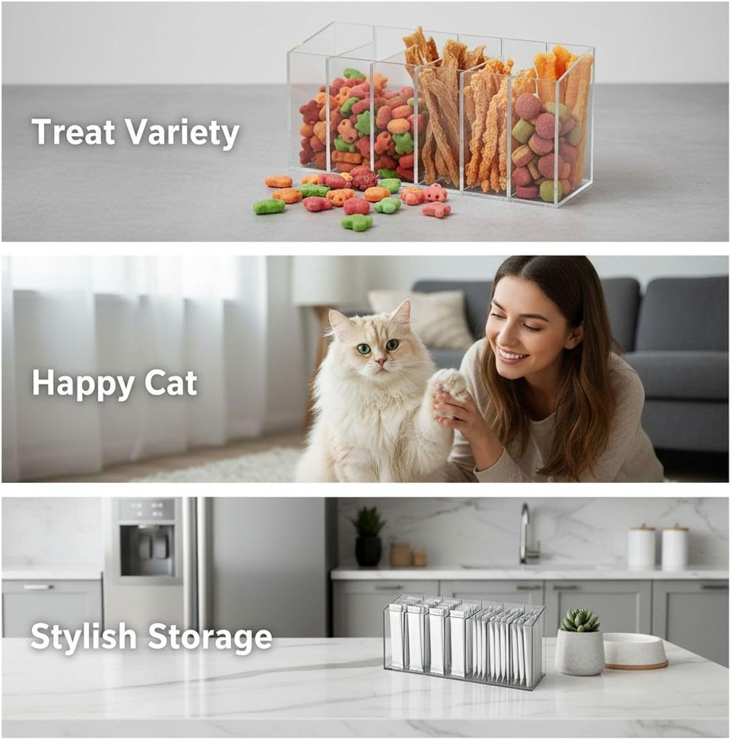 2 Pcs Acrylic Cat Treat Holder, Six Compartment Lickable Cat Treats Organizer, Transparent Cat Treats Container, Detachable Dividers, Easy to Clean, 10.2 x 2.6 x 4.3 in