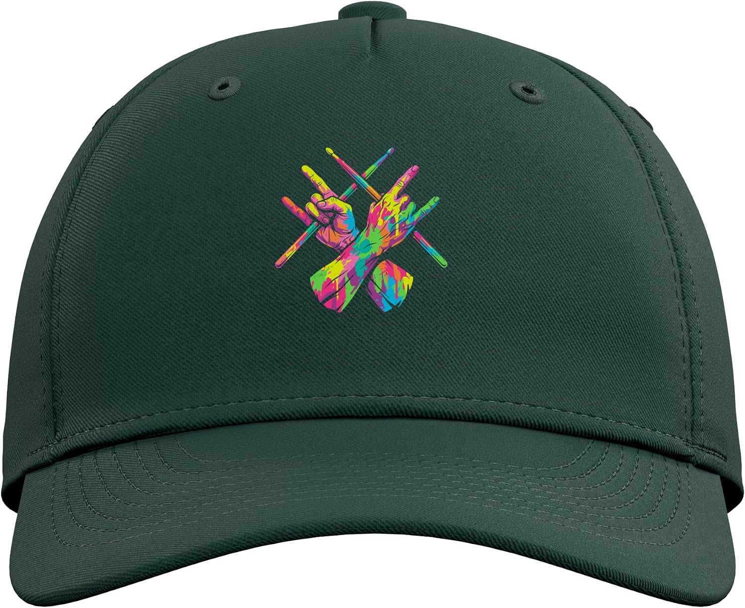 Drummer Colorful Rock Sign Hands Drums Sticks Drumming Tee Adjustable Baseball Hat image 2