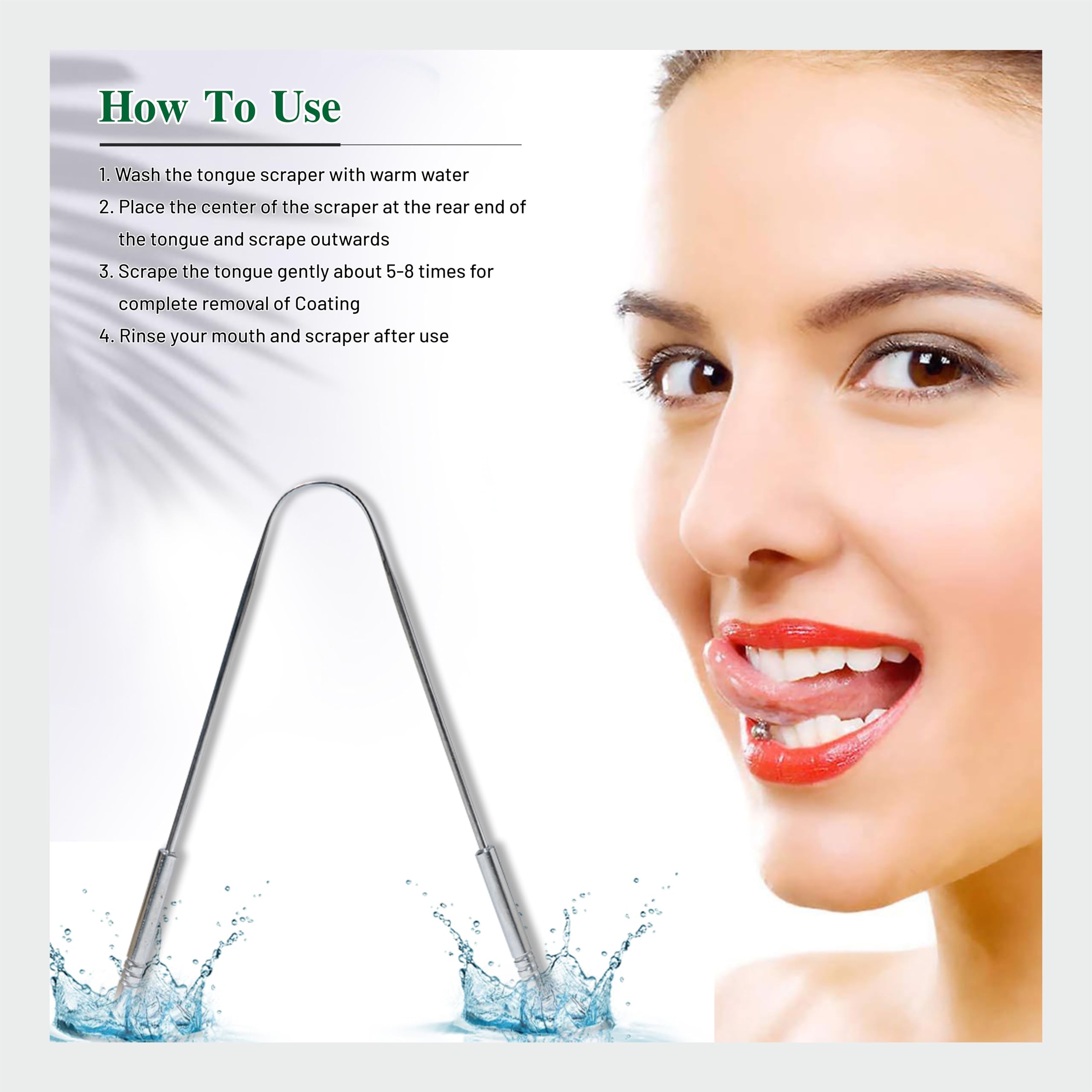 Nurpi Steel Premium tongue cleaner Reduces Bad Breath | Comfortable & Flexible Handle Easy to Use pack of 4 3