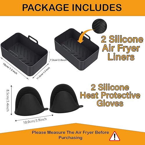 Miniatura 2 de Forros de silicona para freidora de aire, 2 ollas de silicona reutilizables para freidora de aire para alimentos, freidoras de aire con guantes