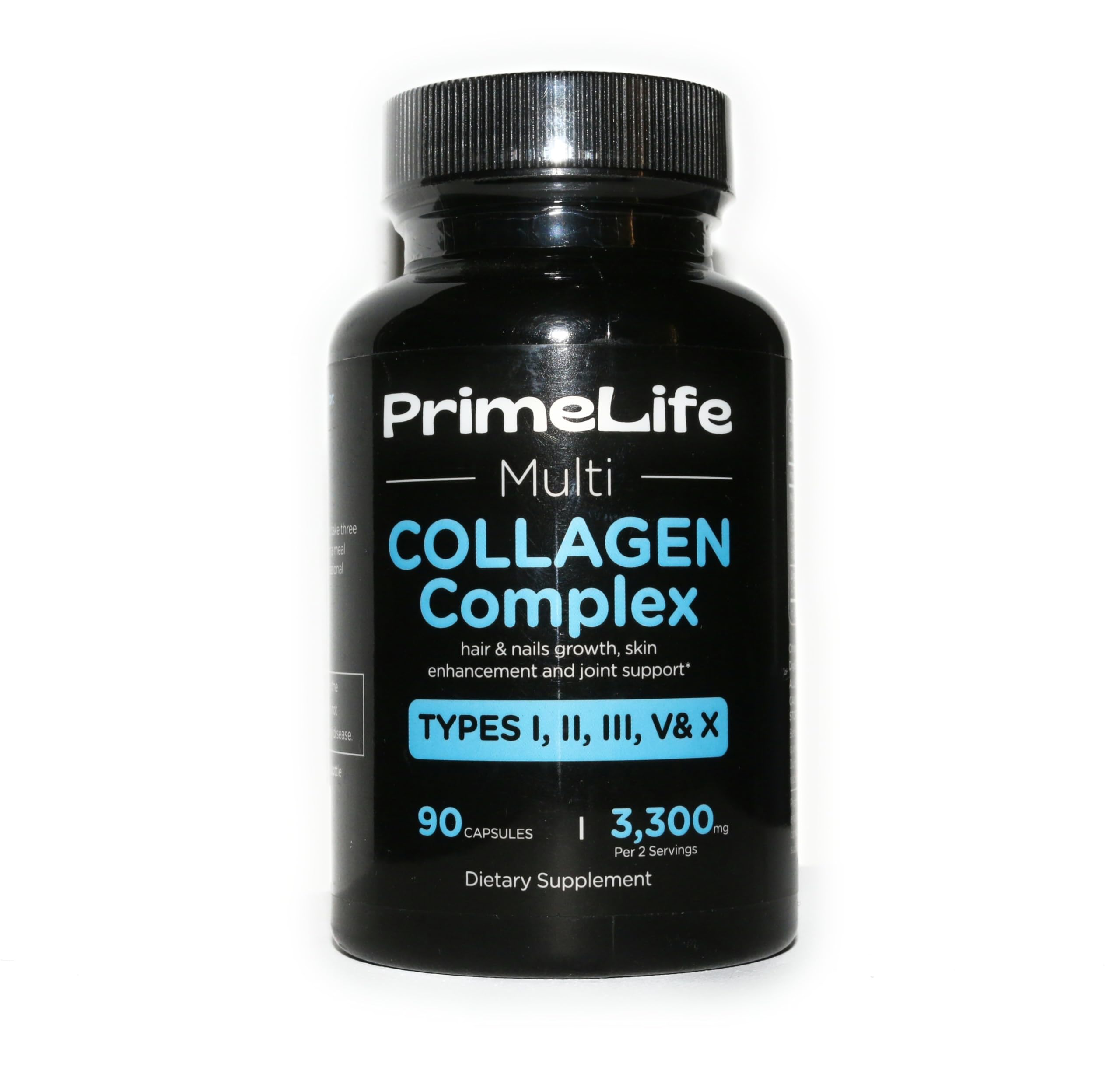PrimeLife Collagen for Men & Women - Support Skin, Nails, Hair & Joints - Non-GMO - Type I, II, III, V & X Multi Collagen Pills - 30 Day Supply (90 Capsules)