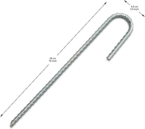 Miniatura 3 de EEVARK Juego de 8 estacas de acero galvanizado con gancho en J de metal resistente de 12 pulgadas para tienda de campaña, columpio, trampolín,