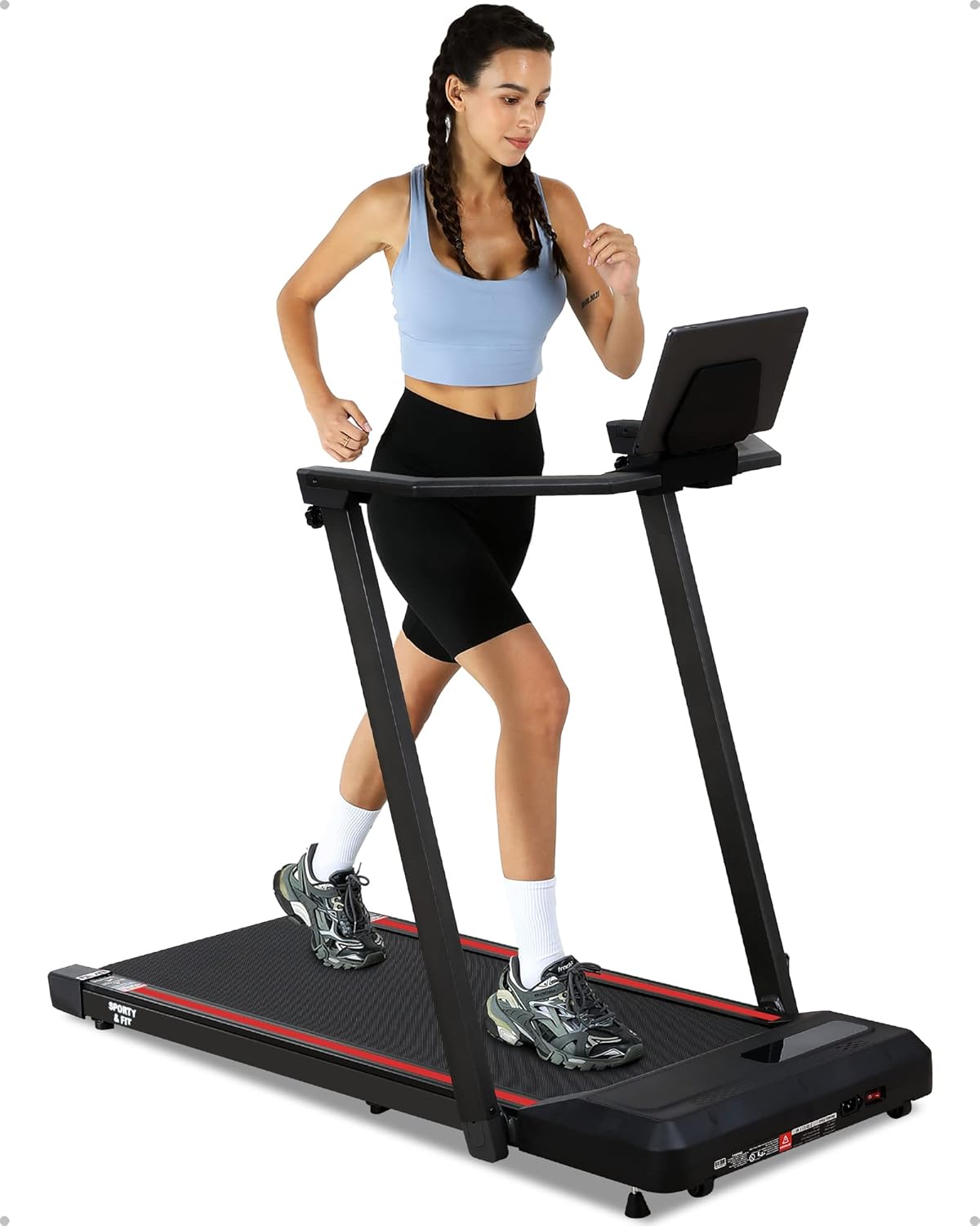 SPORTYFIT Folding Treadmill, [0.6-7.5 MPH] [265 LBS] for Running Walking, [Remote  Button Control] Space Saving Compact Treadmill for Apartment
