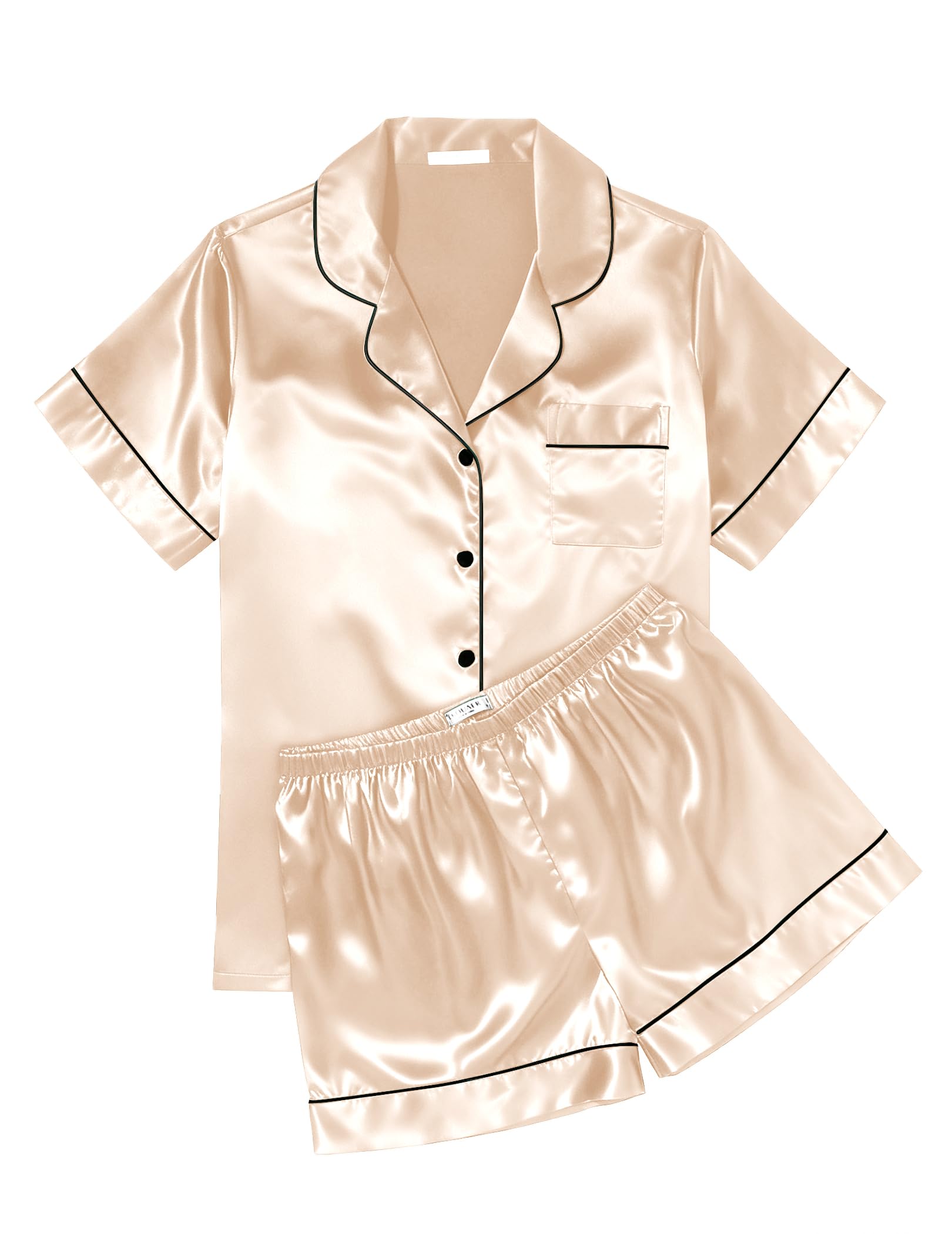 Womens Silk Satin Pajama Sets Soft Short Sleeve Button Down Sleepwear Top and Shorts 2 Piece Pjs Lounge Set