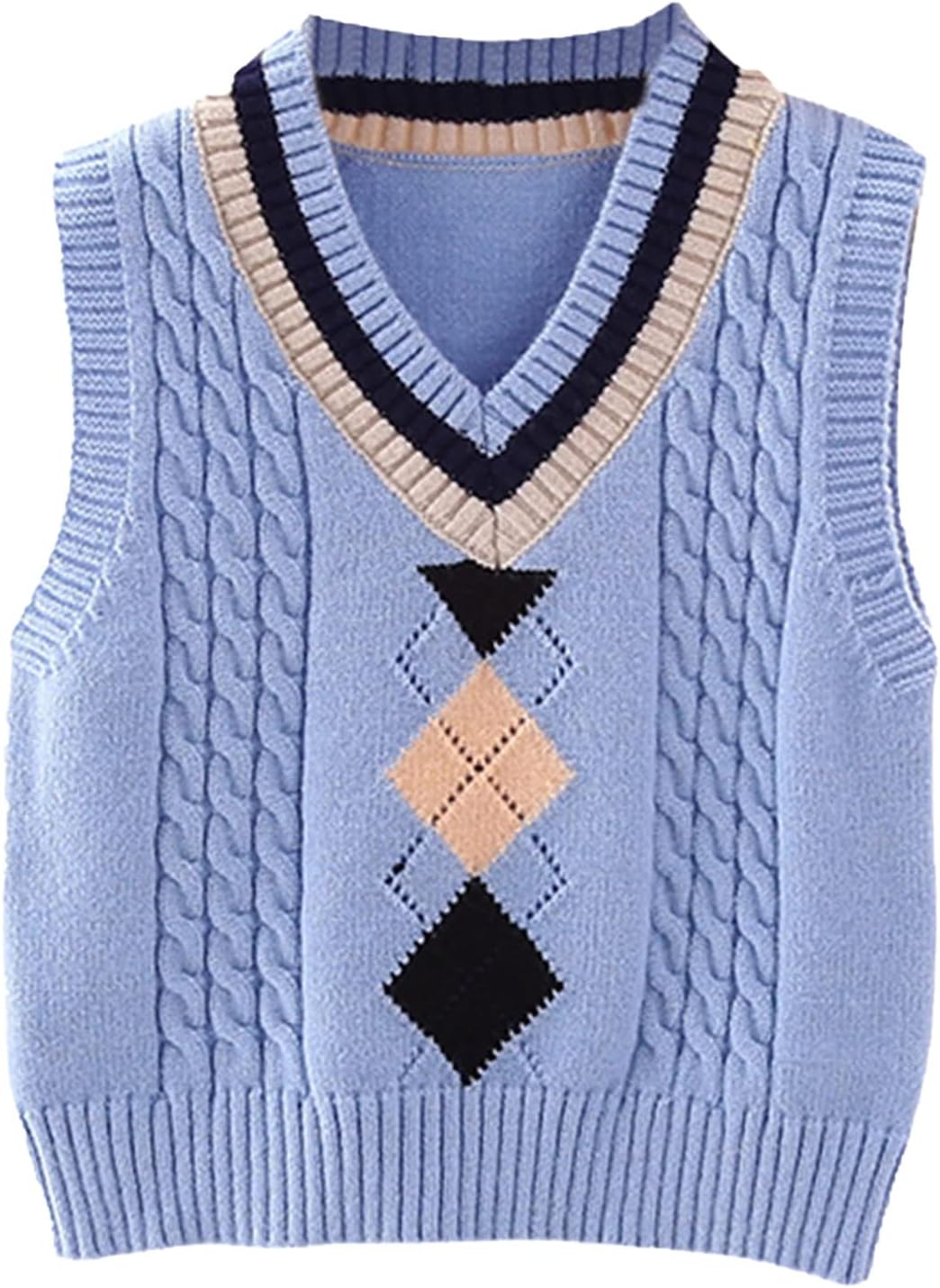 Girls Boys Argyle Sweater Vest Cotton School Uniform Knit Vest Jumper Waistcoat Pullover Top Sweater Knitwear