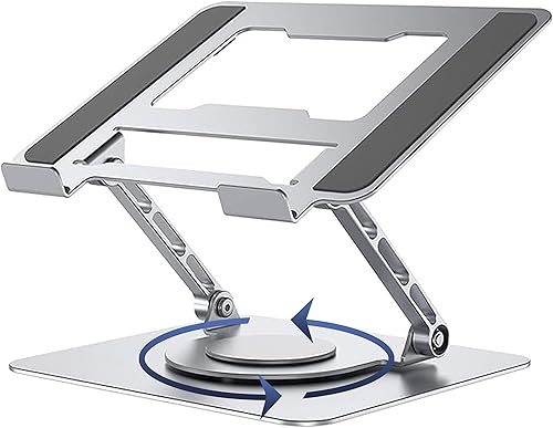 Soporte de aluminio para computadora portátil con base giratoria de 360, altura y ángulo ajustable, diseño ergonómico, compatible con MacBook,