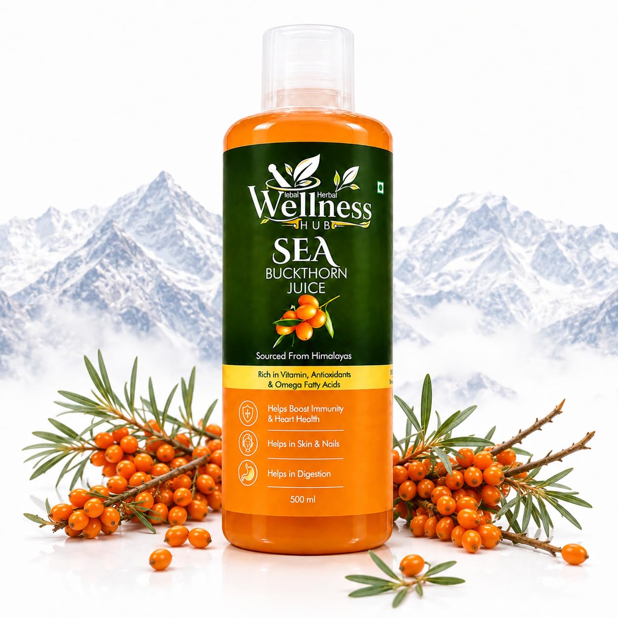 Wellness Hub Sea Buckthorn Juice 500ml | Pure Herbal Juice | Rich in Antioxidants & Essential Omega Fatty Acids | Supports Immune System, Skin Care, Heart & Digestive Wellness-image-14