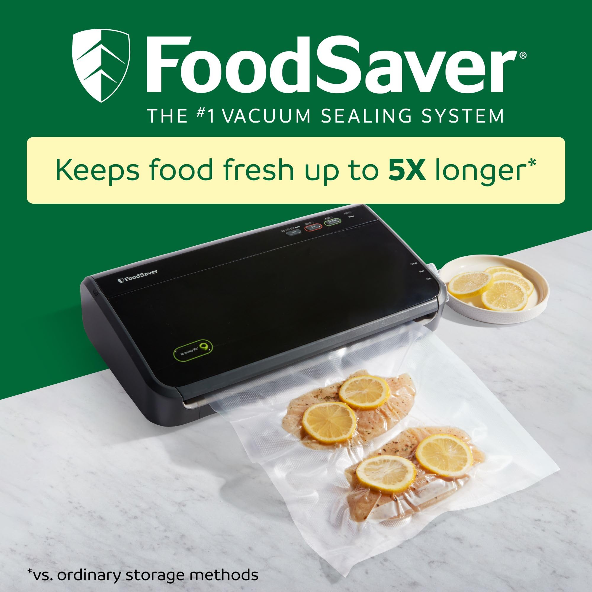 FoodSaver Envasadora al vacío con detección automática de bolsas, bolsa de sellado y rollo y aspirador de mano para almacenamiento hermético de alimentos y Sous Video, color plateado