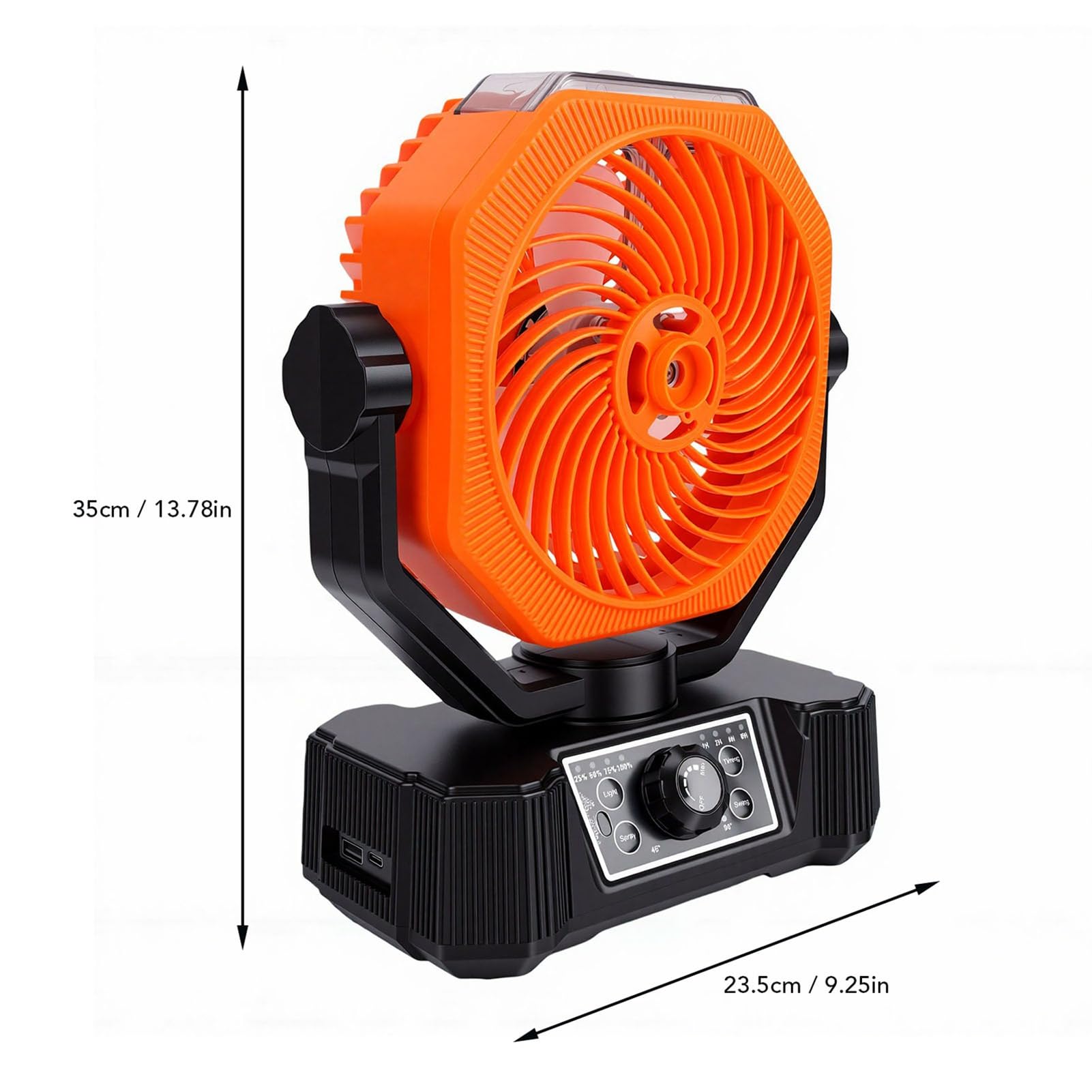 Ventilatore Nebulizzatore da Campeggio 10000mAh Ventilatore Oscillante Automatico Alimentato a Batteria con Luce LED, 8 velocità e Timer 1-8H per Ufficio da Viaggio in Giardino