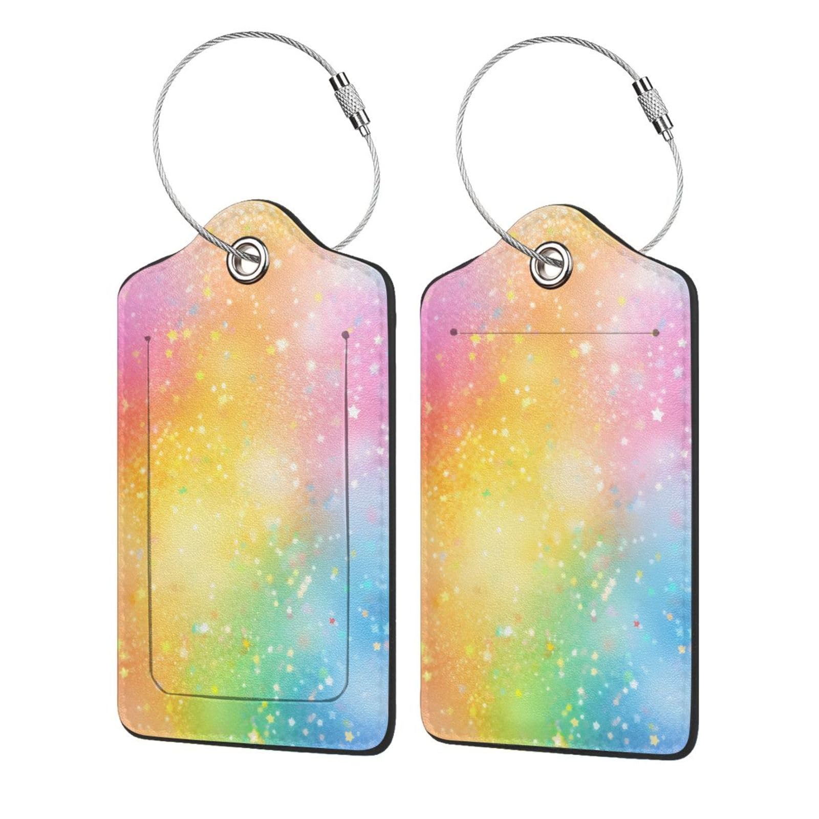 4 etiquetas de equipaje de piel sintética para maleta, diseño abstracto de arco iris, rosa, bonita etiqueta de equipaje con lazo de acero inoxidable, etiqueta de identificación de cubierta de