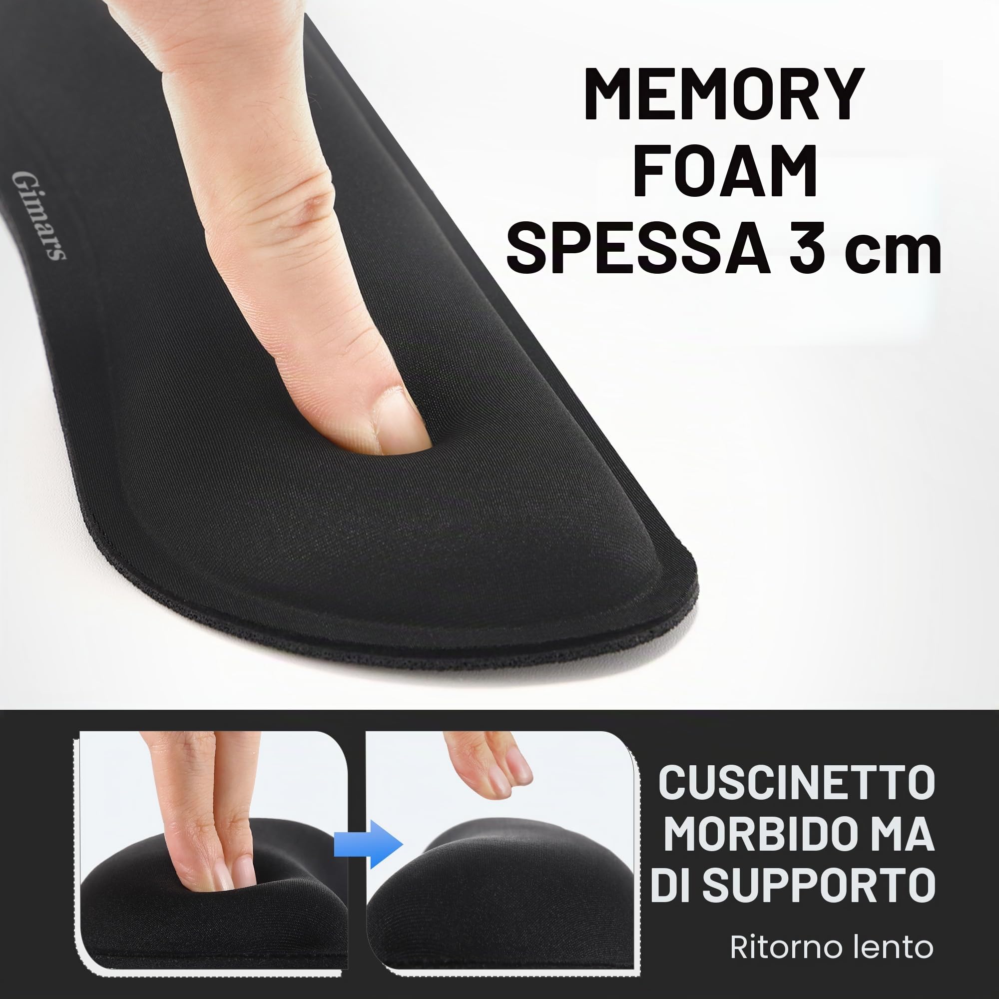 Gimars Poggia Polsi Mouse Tastiera Ergonomico Schiuma Memoria Gel Supporto Mouse Poggiapolsi per Alleviare Dolore Digitazione Gaming Ufficio Nero