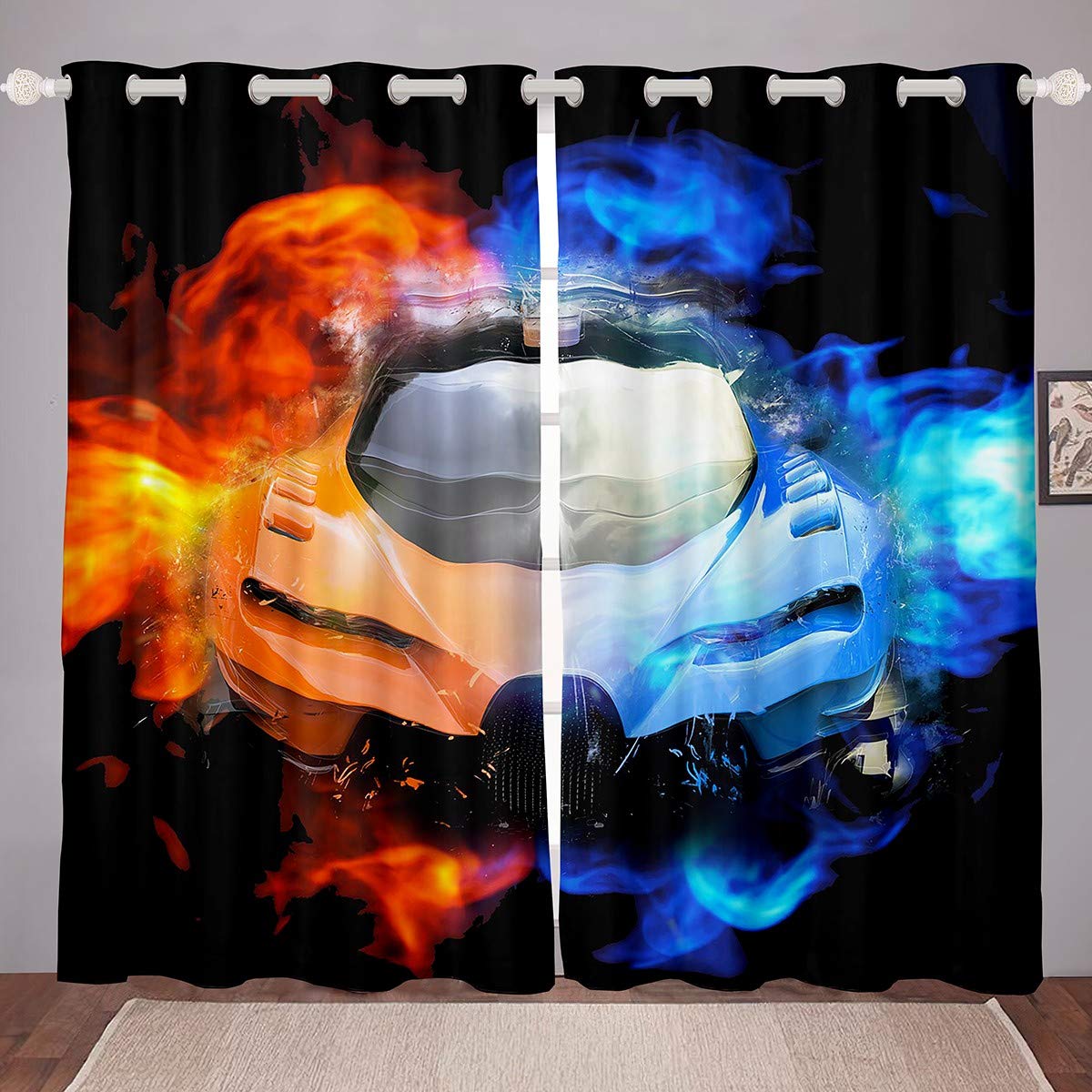 Loussiesd Sports Car Curtains Yin Yang Race Car Curtains for Bedroom Living Room for Kids Boys Girls Men Extreme Sports Theme Windows Drapes Cool Speed Racing Car Room Decoration,W66*L90