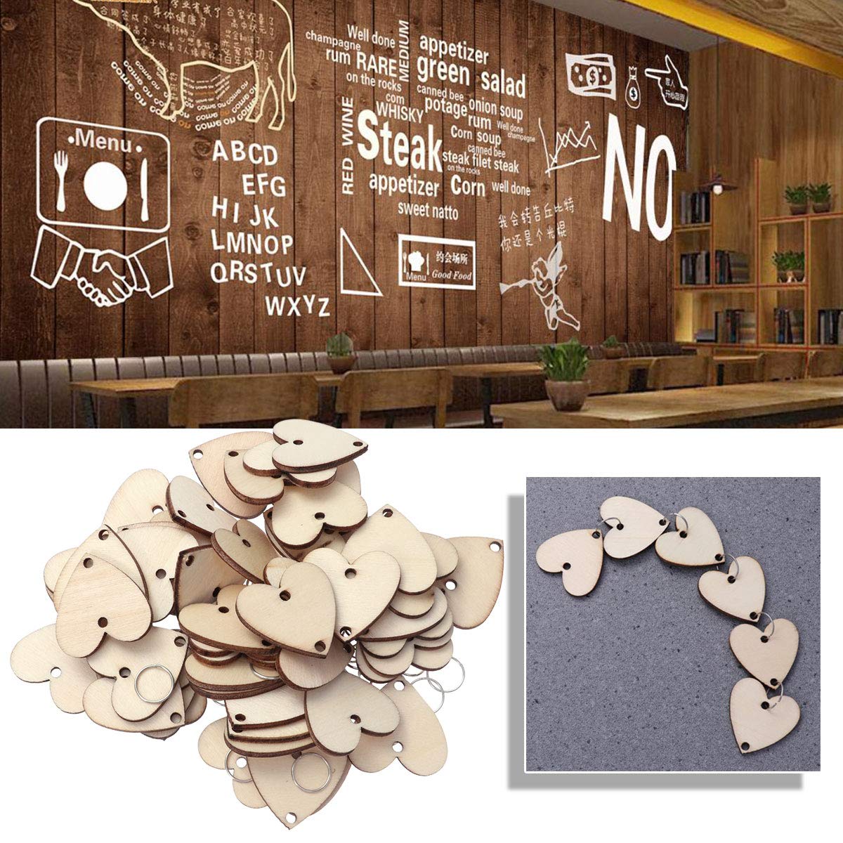 50 Cœurs En Bois Avec Boucles GOOHOCHY - Étiquettes Suspendues Pour Calendrier Anniversaire, Déco Maison