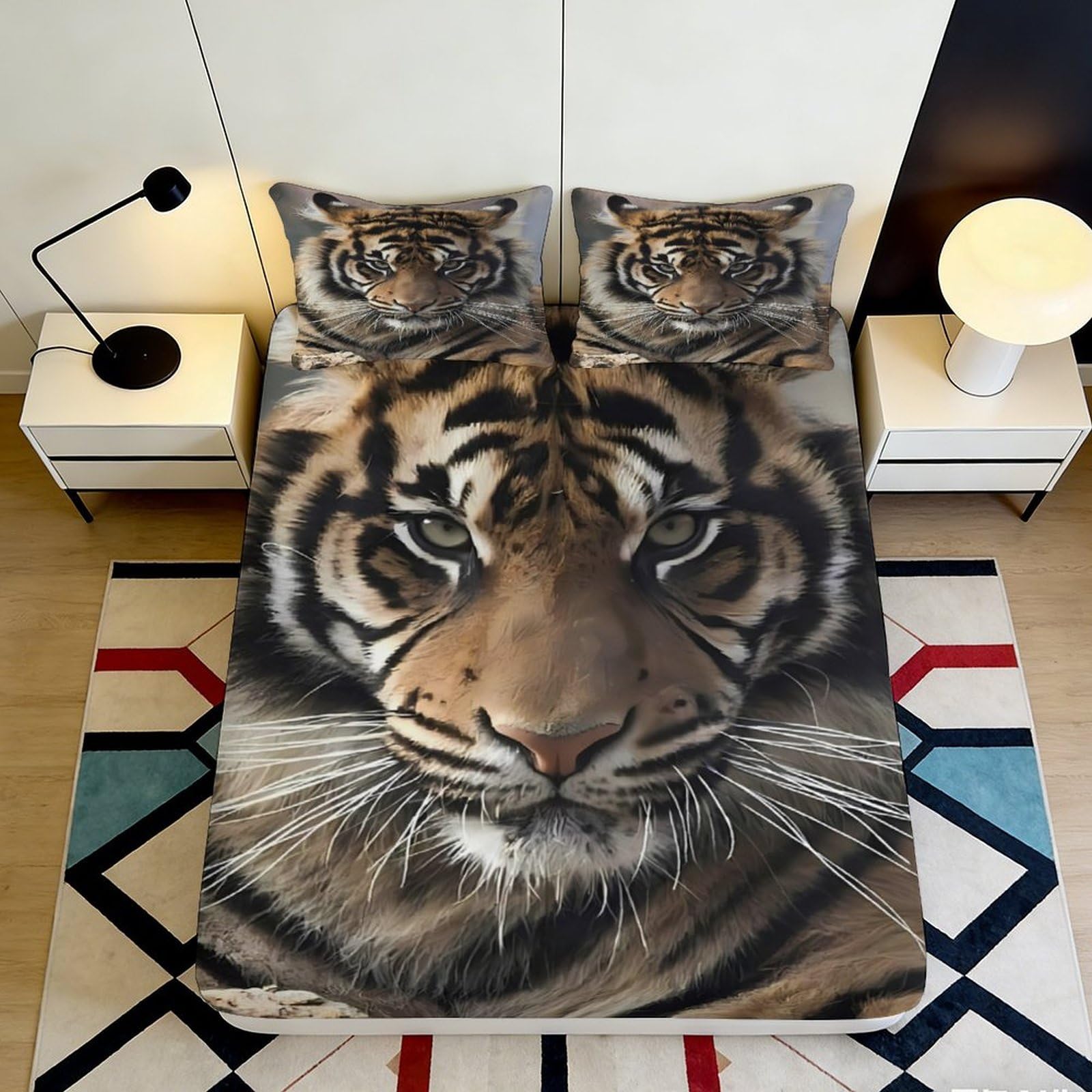 Pnayamiorkfel Style-5 3D Printed Tiger Face Fitted Sheet Microfiber Soft Non Slip Animal Pattern Mattress Cover For Bedroom Guest Room Decor 90X200x25cm