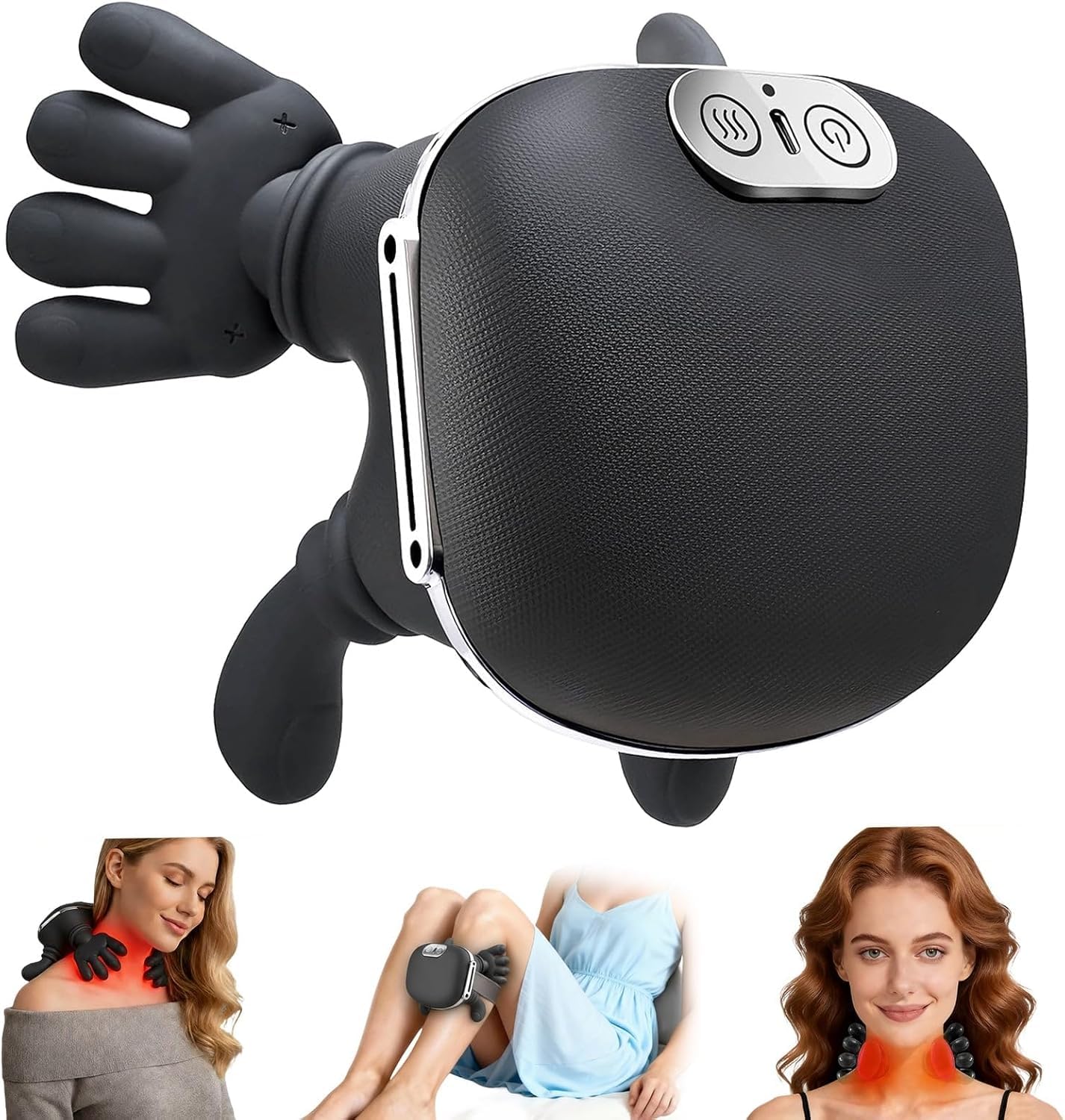 iKristin Hand Shape Neck Massager for Cervical Pain Relief - 4D Bionic Kneading Shoulder Massager with Heat, Wireless Electric Hand Massager Machine for Back & Body Pain