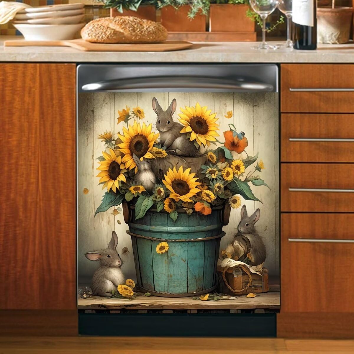 Generic Rabbit Dishwasher Magnet Cover for Refrigerator Washers Panel Decal Cover Cabinet Household Appliance Reusable Dishwasher Door Covers Easter Decorative 23 * 17 Inch