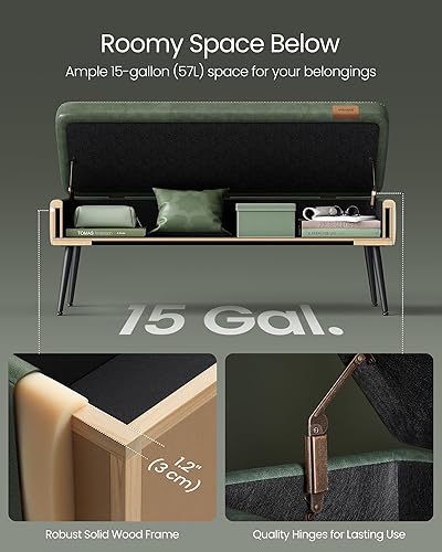 Miniatura 8 de VASAGLE EKHO Collection - Banco otomano de almacenamiento, banco de entrada, dormitorio, 15 galones, cuero sintético con costuras, moderno de