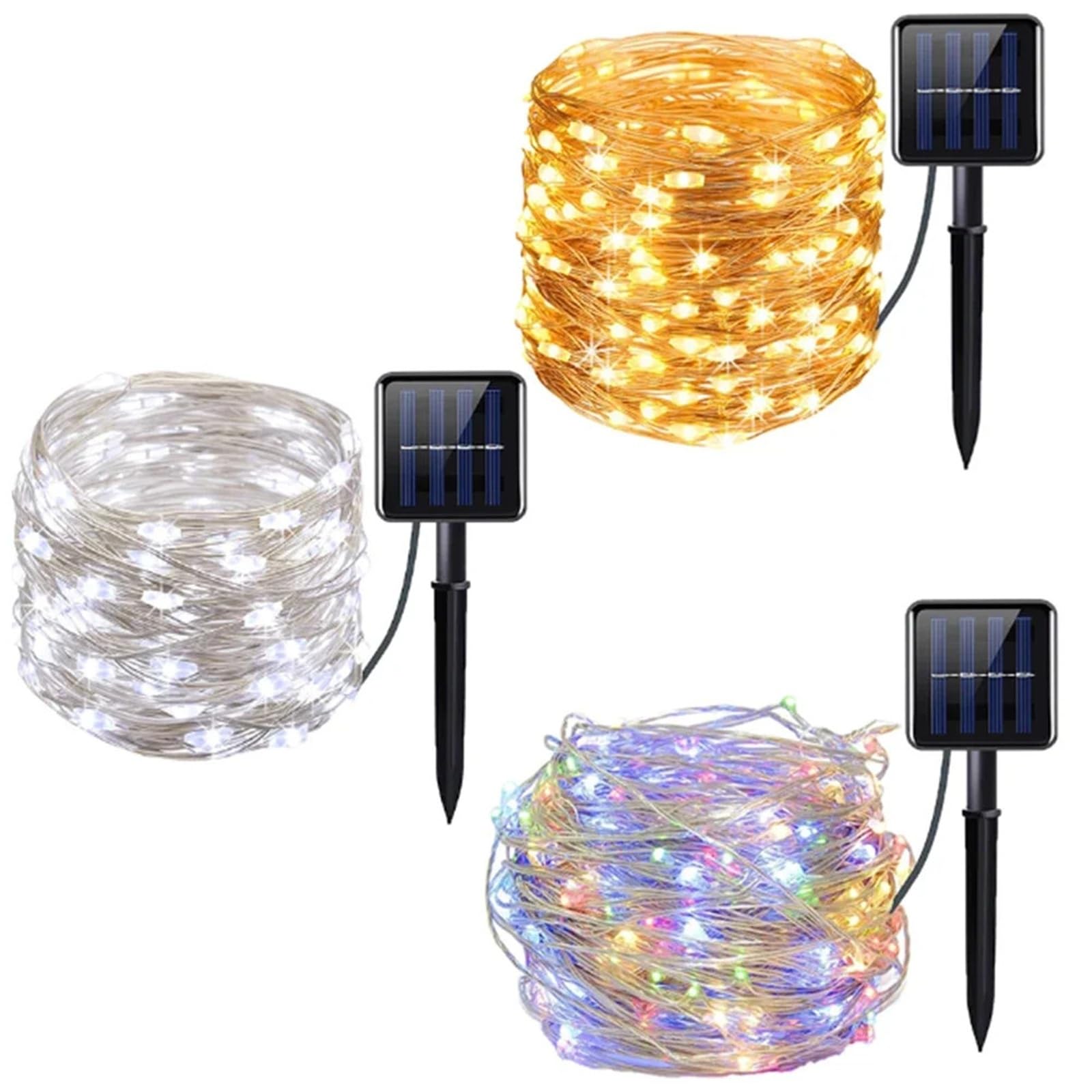 Guirnaldas de luces solares LED 12M 100LED blanco cálido para decoración exterior 7