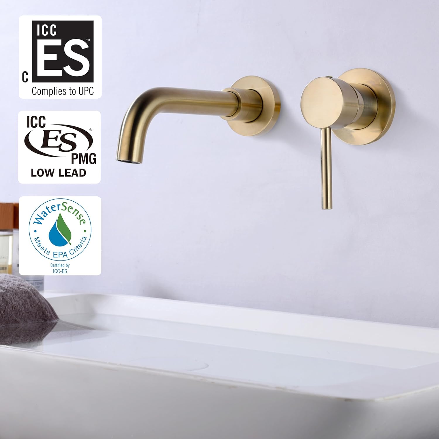 Sumerain Wall Mount Bathroom Faucet Brushed Gold,Single Handle with Brass Rough-in Valve