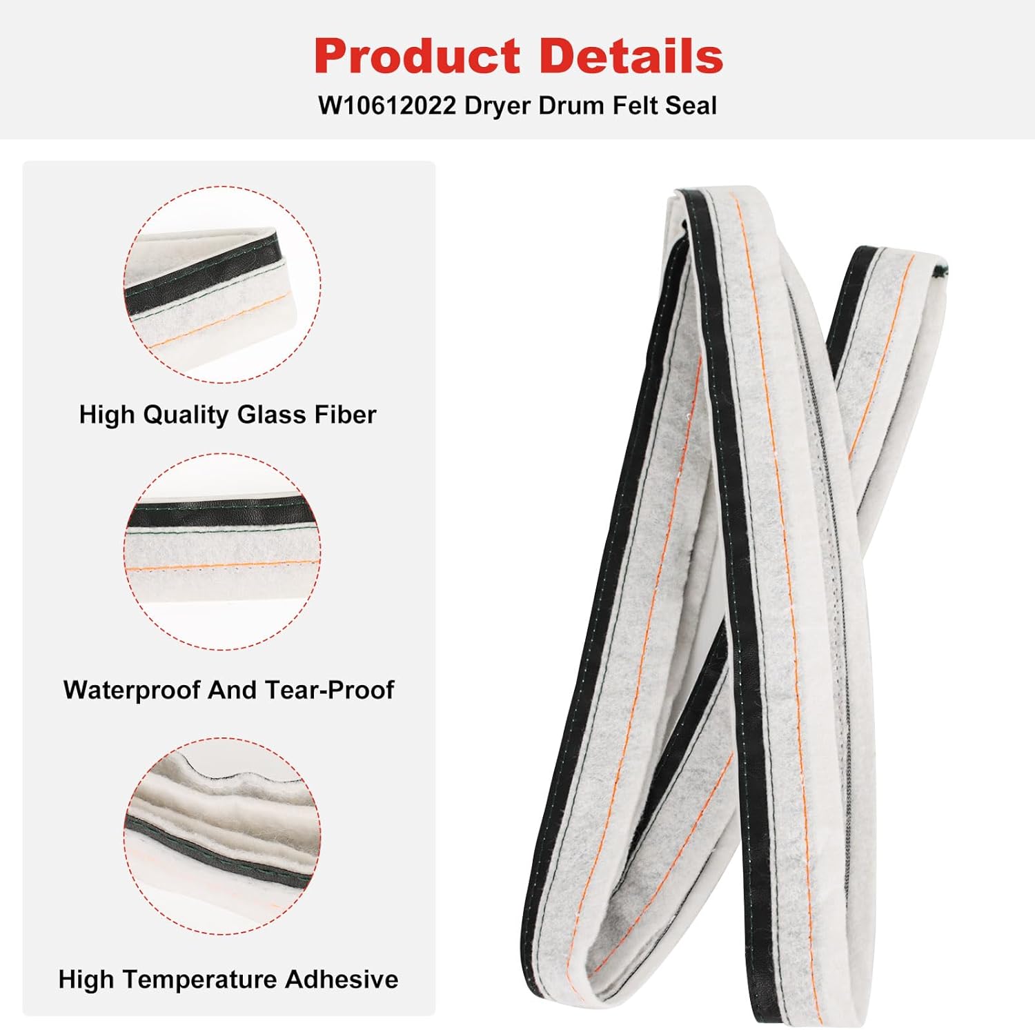𝐔𝐩𝐠𝐫𝐚𝐝𝐞𝐝 W10612022 Dryer Rear Drum Felt Seal Replacement Compatible with Whirlpool Crosley Amana Maytag Replace AP5737110 PS8691753 AP3094267 PS334327 W10389561 279857 Dryer Felt