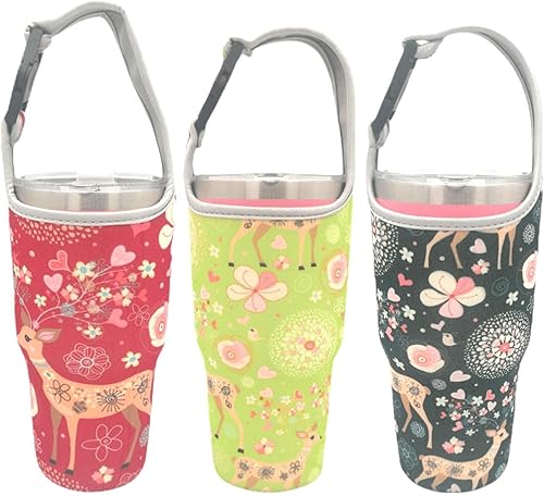 Paquete de 2 bolsas de soporte para vasos para todas las tazas de café aisladas de acero inoxidable de 30 onzas, funda de neopreno con asa de