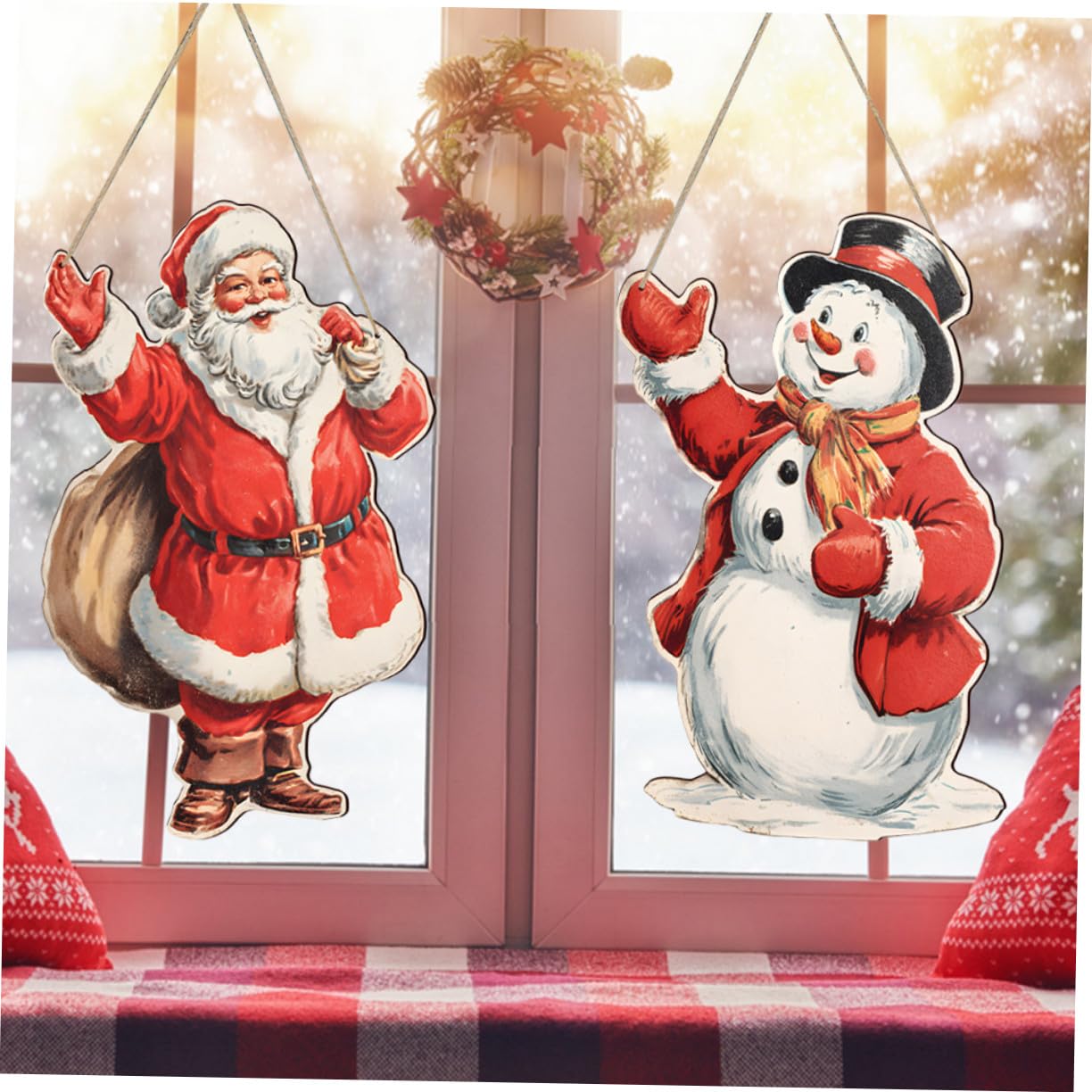 Cabilock 2stücke Weihnachtsmann-schneemann-türhänger aus Holz von Winter-türschild mit Schneeflocken-Design für Veranda und Haustür-Dekoration