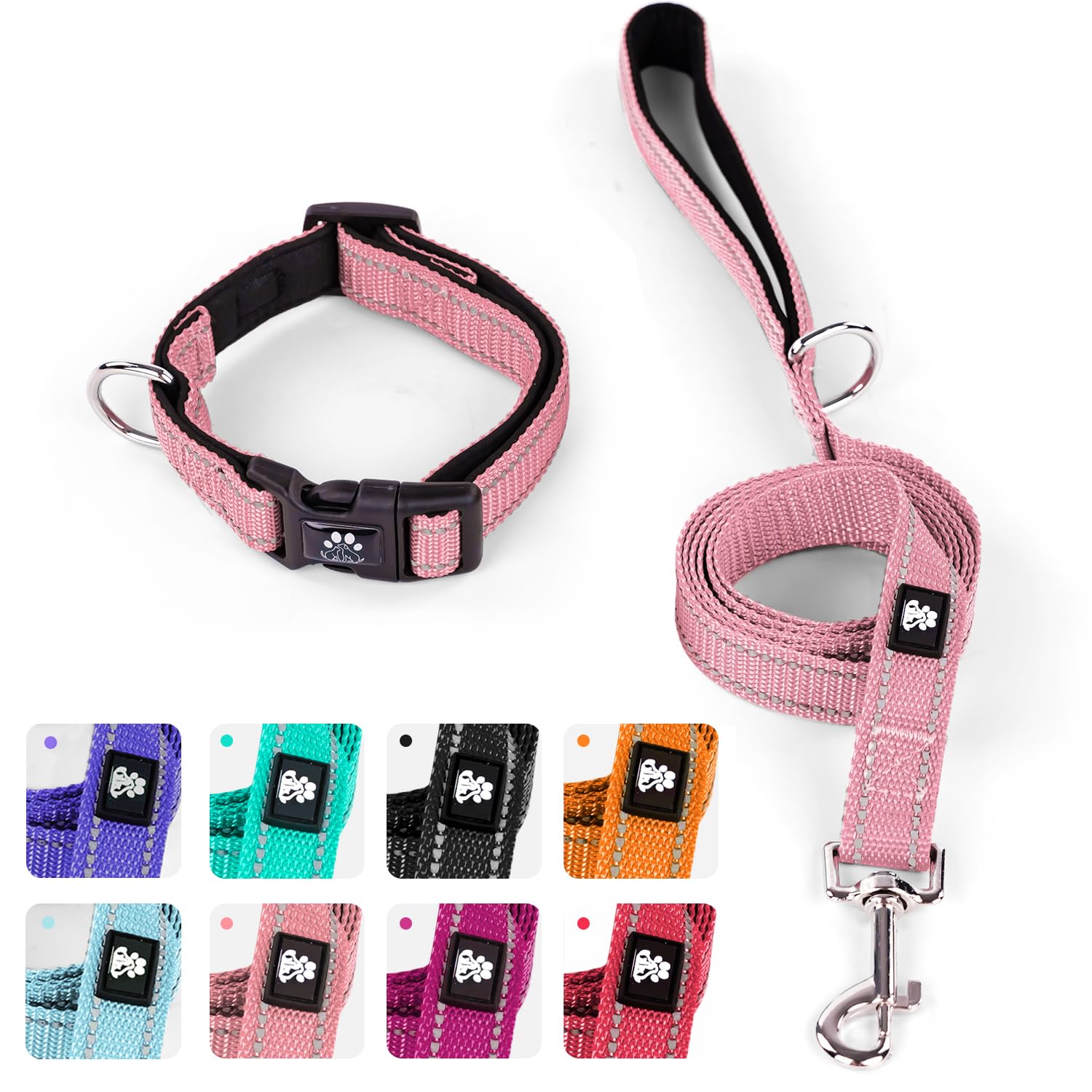 IVY&LANE Reflective Dog Collar and Leash Set,Adjustable Neoprene Padded Dog Collars for Puppy, Breathable Nylon Pet Collar...