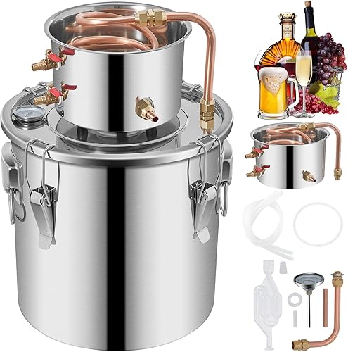 Caldera de cobre para hacer vino 12L Kit de destilador para elaboración de cerveza casera y destilación - Ideal para vino de frutas, agua, brandy y