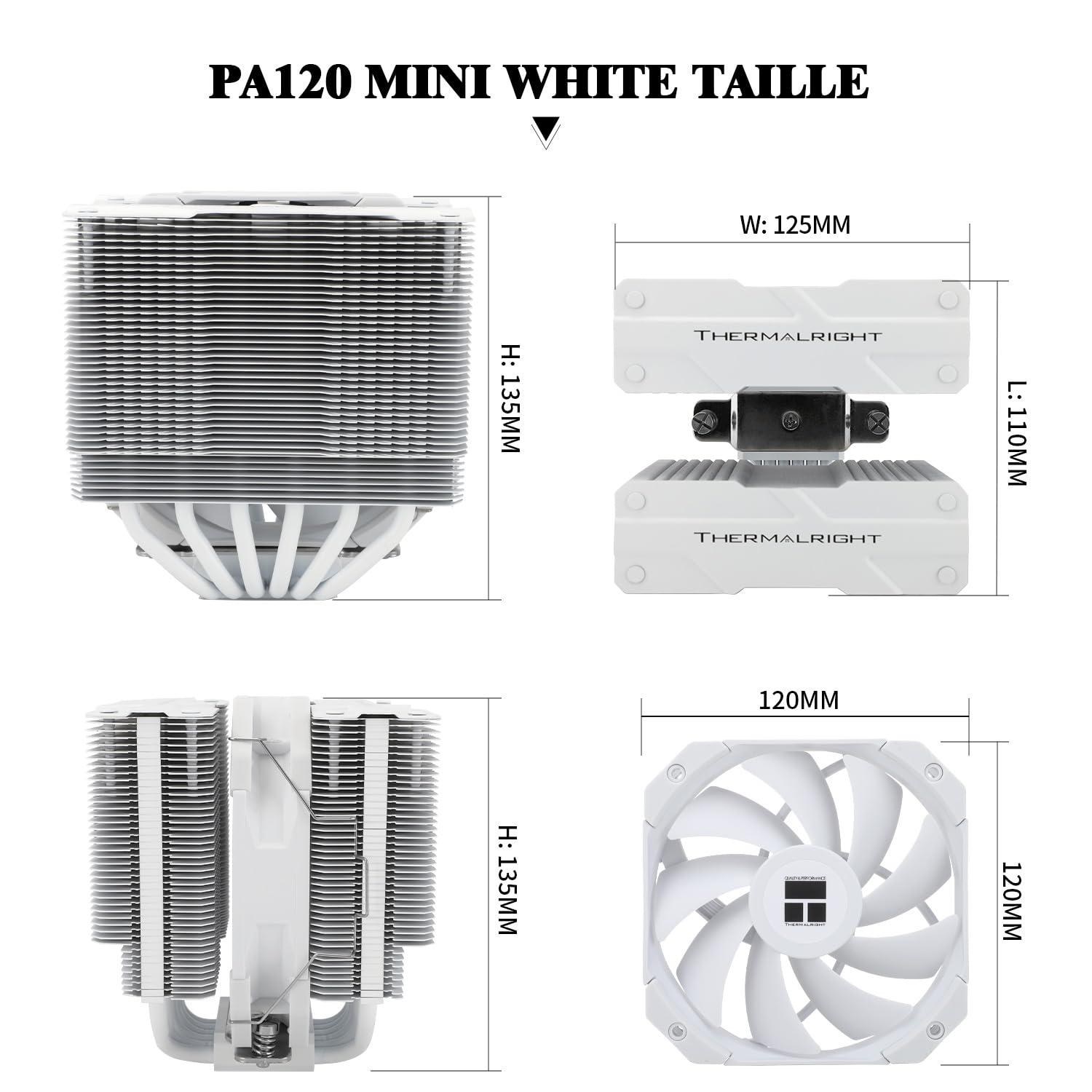 Thermalright Peerless Assassin 120 MINI White CPU, 6 heatpipes, 120 mm, ventola PWM TL-D12W, altezza 135 mm, raffreddamento a doppia torre, per AM4/AM5/Intel LGA 1851/1700/1150/1151/1200/2011