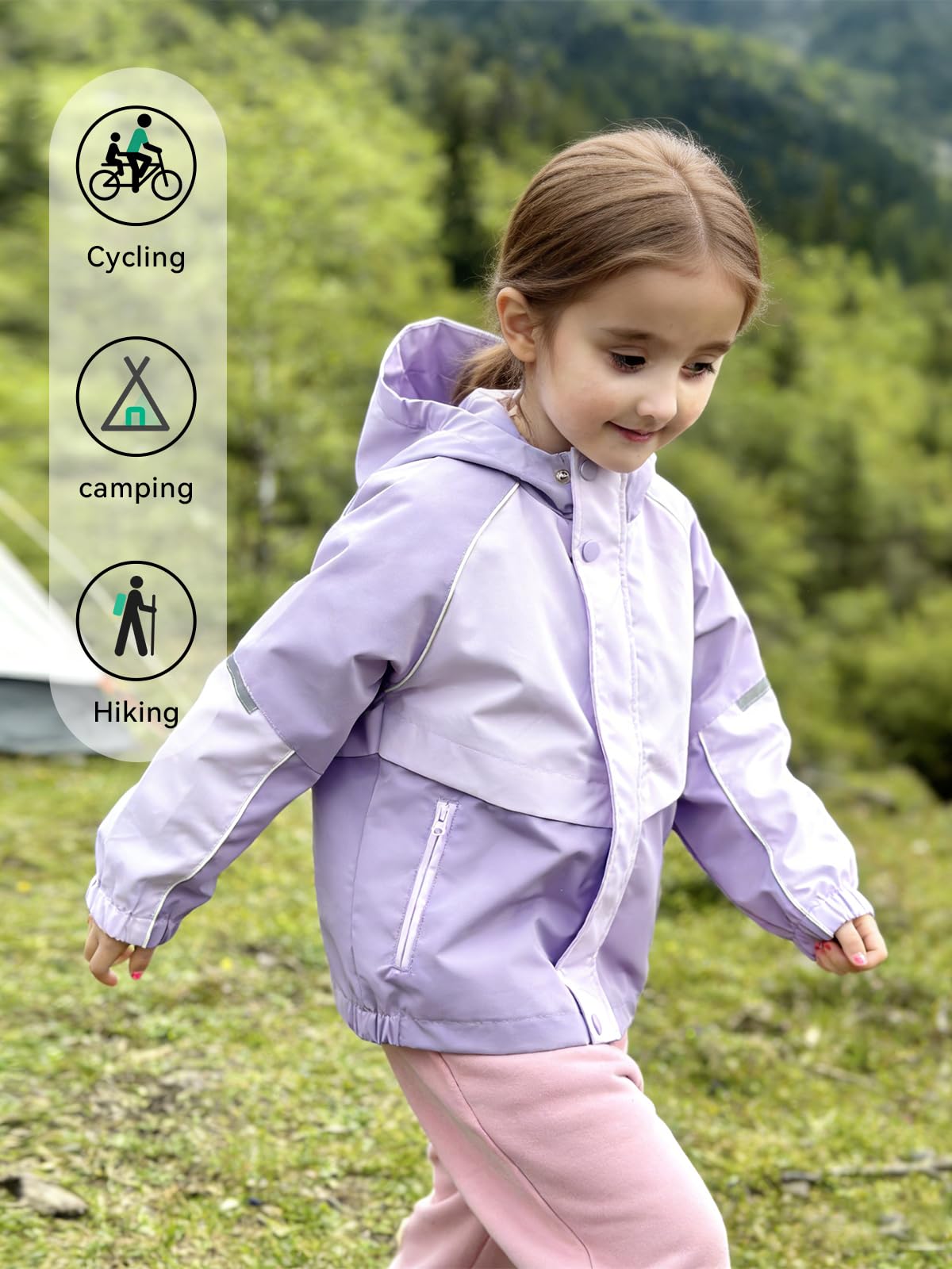 Miipat Chaqueta Impermeable para Niñas, Chaquetas Anti Viento Ligera con Capucha con Bolsillos con Cremallera Chaqueta de Lluvia para Niños y Niñas