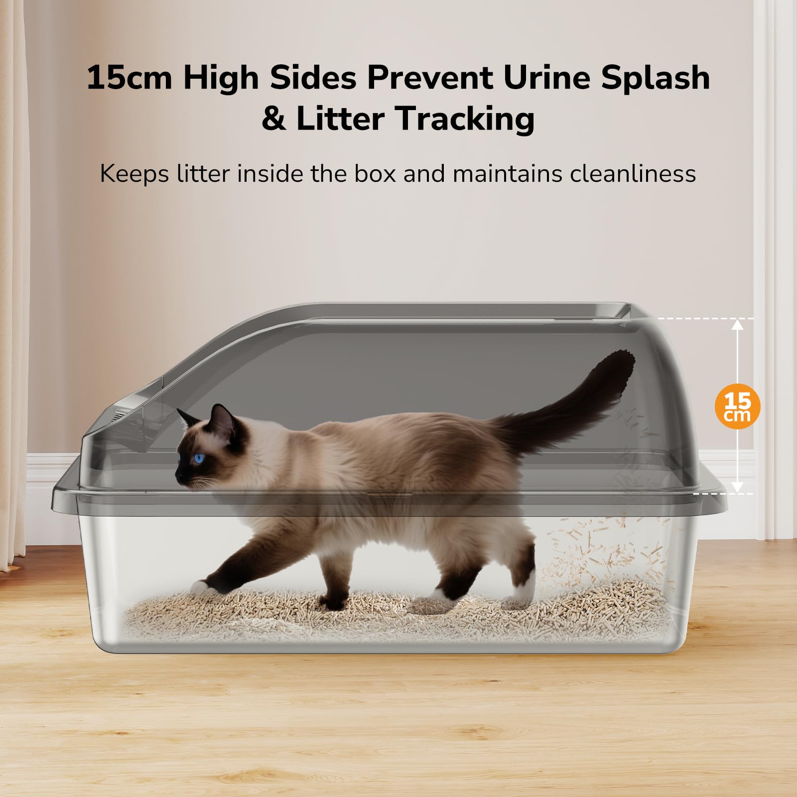 Zivacate Lettiera per Gatti in Acciaio Inox (XL, 60×40cm) – Cassetta con Ingresso Inclinato, Bordi Alti, Paletta, Pedana per Recupero Sabbia, Antiodore e Facile da Pulire, Grigia